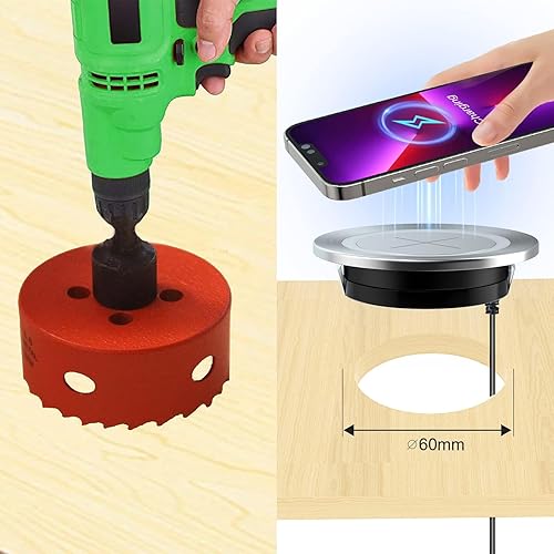 Miniatura 2 de JE Make IT Simple - Cargador inalámbrico de escritorio con broca de sierra de agujero de 2.362 in, estación de carga inalámbrica de 15 W de potencia