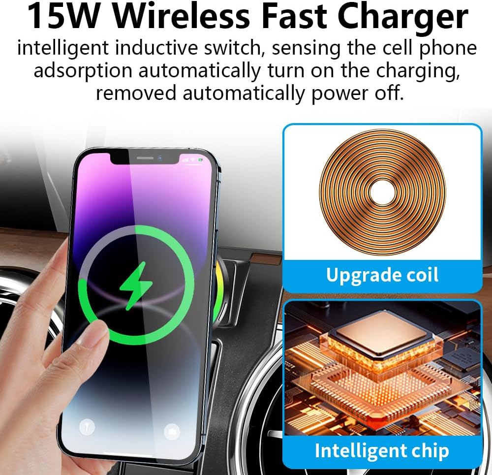 Car Magnetic Phone Mount for Mercedes Benz GLK-Class 2013 2014 2015 GLK350 GLK250 Auto Interior Accessories Best Cellphone Holder Fast 15W Wireless Charger Cell Phones Charging Screen Stand