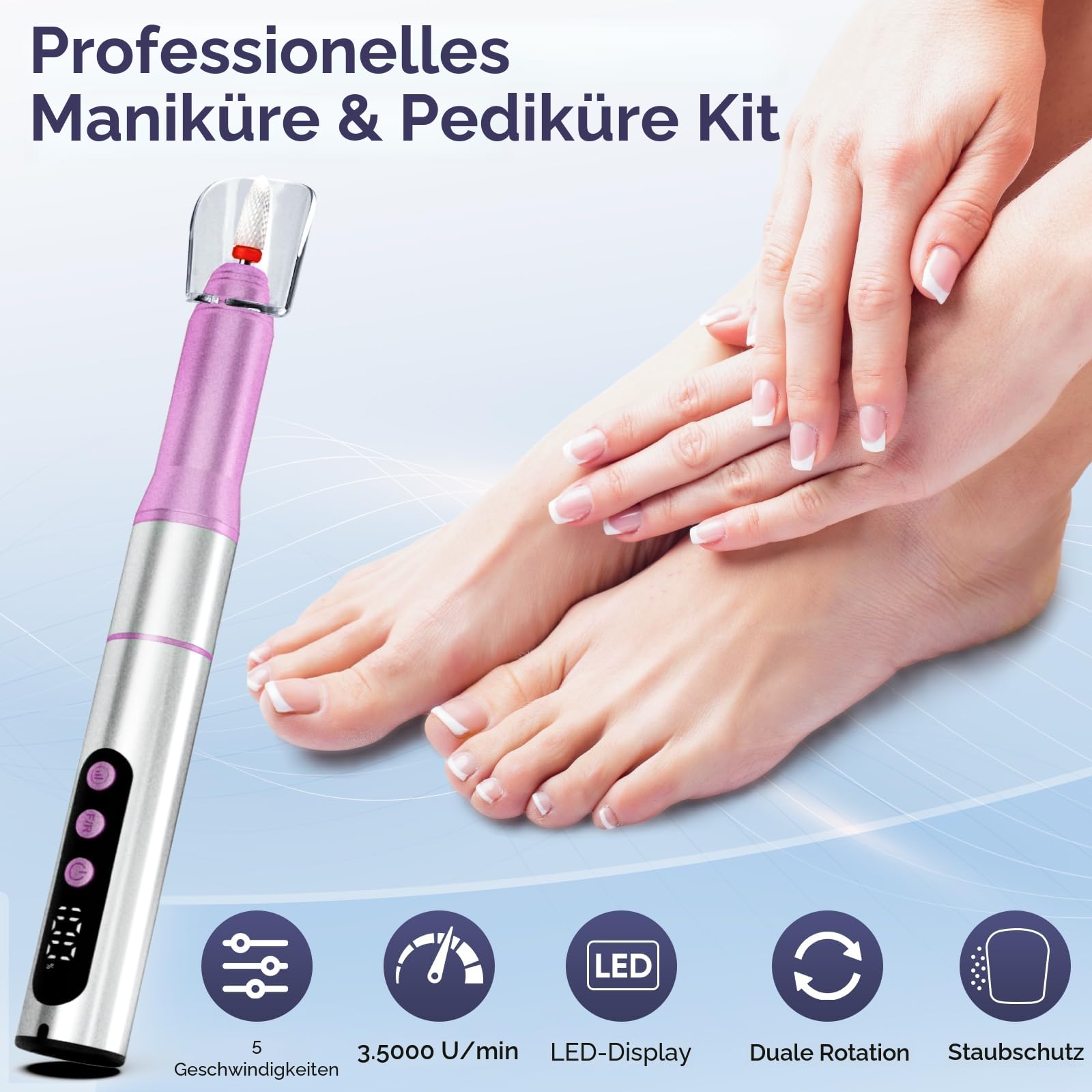 Oukzon Nagelfräser Kabellos, 35000 U/Min Fräser Nägel, 13 in 1 Elektrische Nagelfeile Professionell Nail Drill, Nagelfräser für Gelnägel und Acrylnägel, 5 Geschwindigkeiten, Maniküre Set Elektrisch