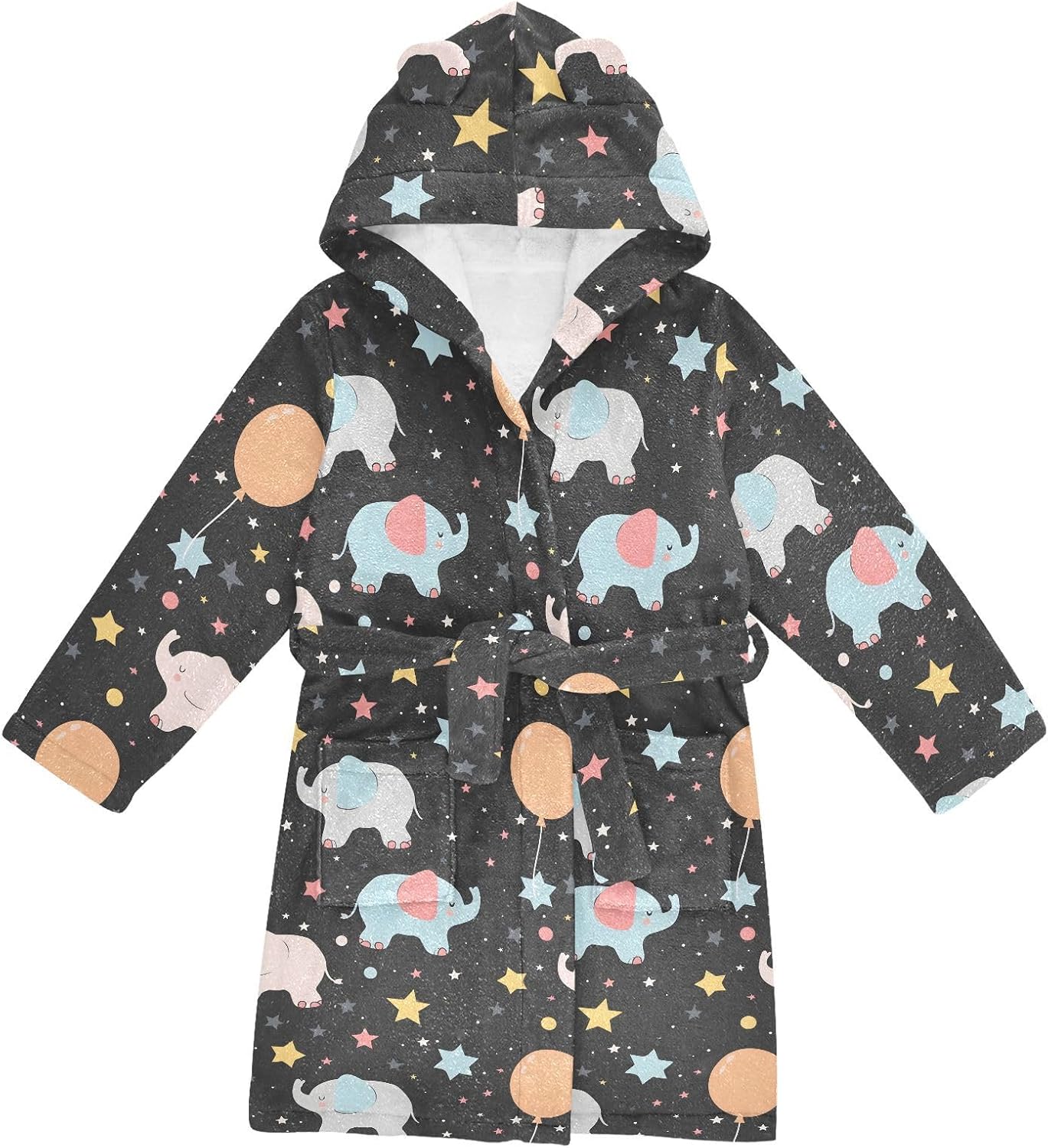 senya Cartoon Elephant Balloon Toddler Hooded Bathrobe Kids Soft Plush Bath Towel Robes for Boys Girls 2-12 Years
