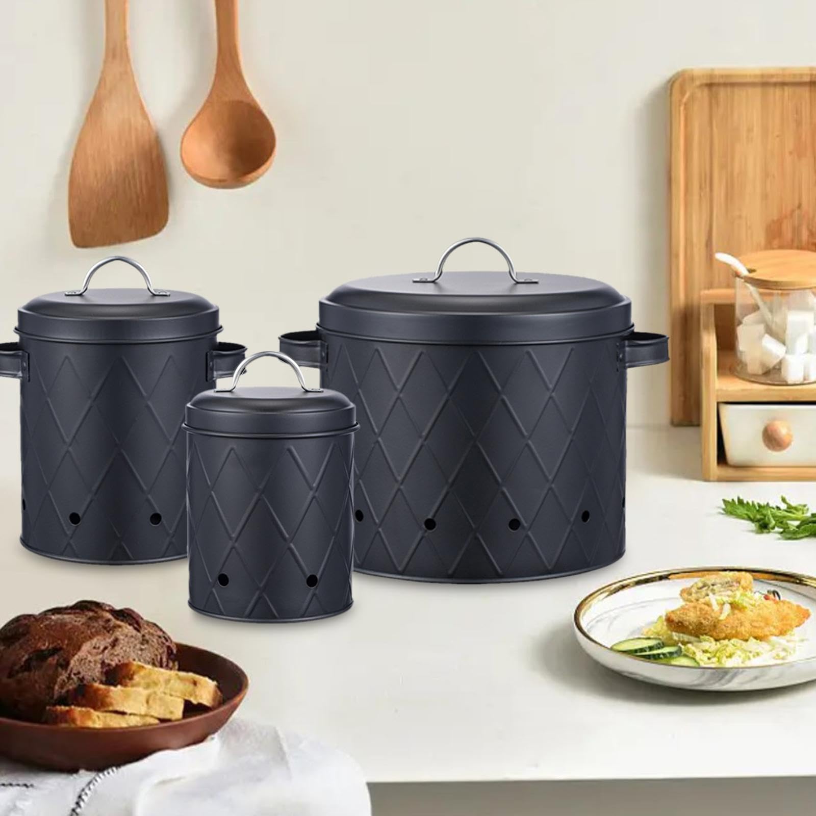 3-teiliges Küchenbehälter-Set im Landhausstil mit Deckeln für Camping und Picknick