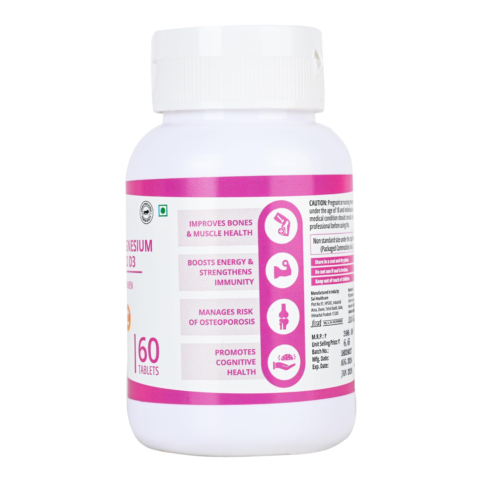 MuviCare Calcium and Vitamin D3 & B12 Tablets With Magnesium and Zinc (120 Tablets) | Bone Strength, Muscle Function & Immune Support | Daily Dietary Supplement for Men & Women 4