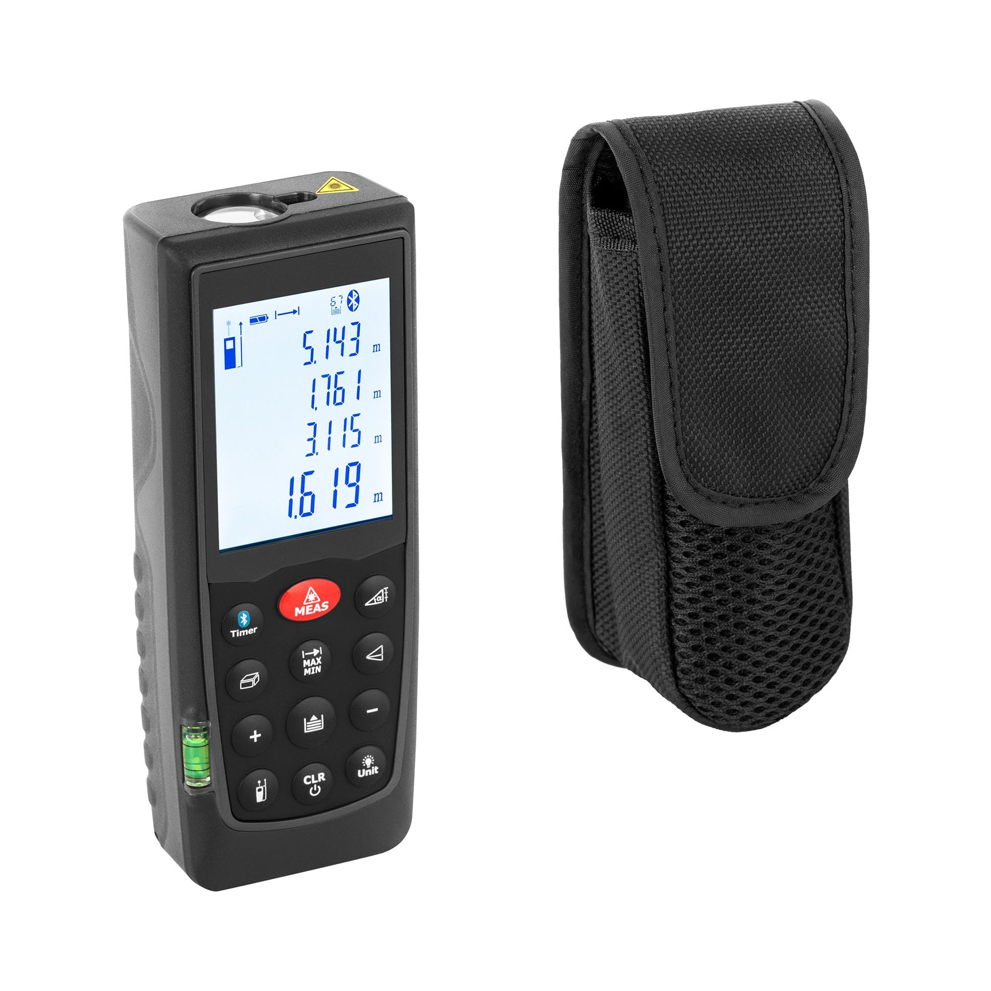 Steinberg Systems Telémetro Láser hasta 70 m con Precisión de 1,5 mm Bluetooth IP54 Nivel de Burbuja Medidor de distancia Láser para medir distancias Telémetro con láser