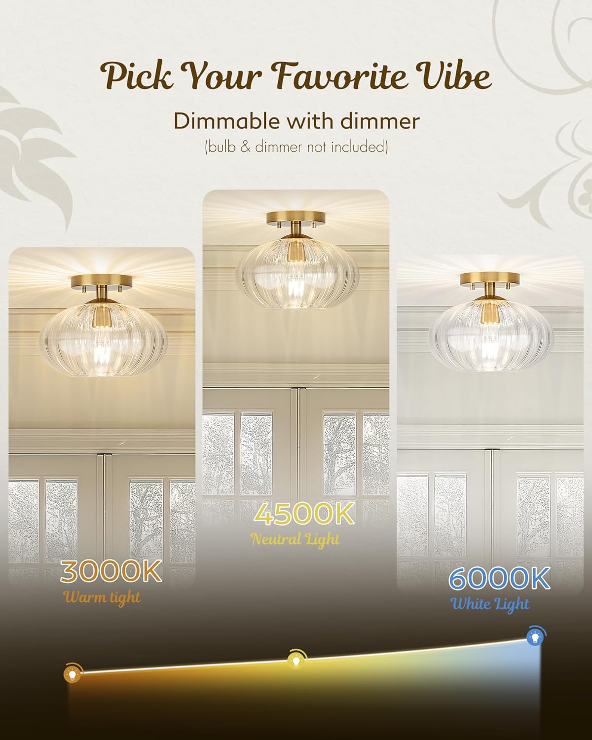 FEMILA 10.3" Gold Ceiling Light Fixture, Semi Flush Mount Ceiling Lights for for Kitchen, E26 Base, 4FYD85F BG