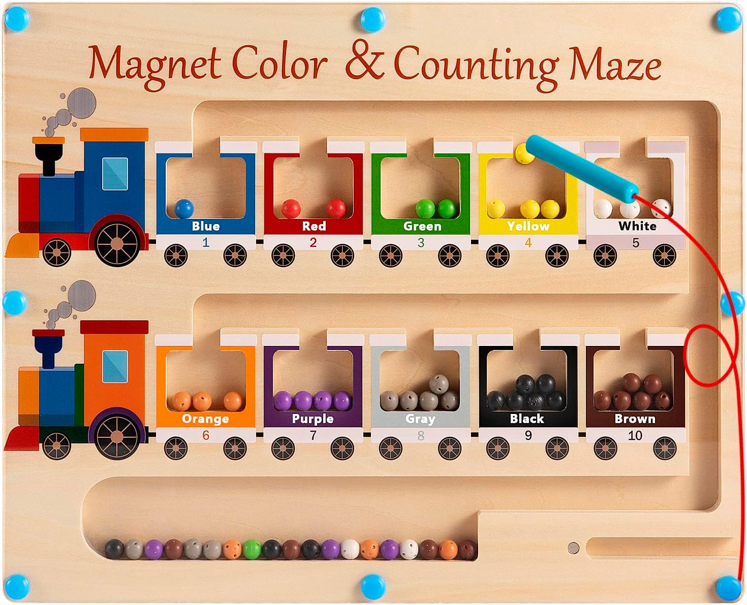 Poycuna Magnetic Color and Number Maze Board Wooden Montessori Fine Motor Skills Toys for 3 4 Year Old Preschool Learning Activities Classroom Must Haves Sorting Travel Toys for Toddlers Boys Girls