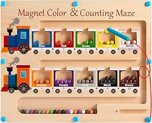 Magnetic Color and Number Maze Board Wooden Montessori Fine Motor Skills Toys for 2 3 Year Old Preschool Learning Activities Classroom Must Haves Sorting Travel Toys for Toddlers 1-3 2-4 Boys Girls