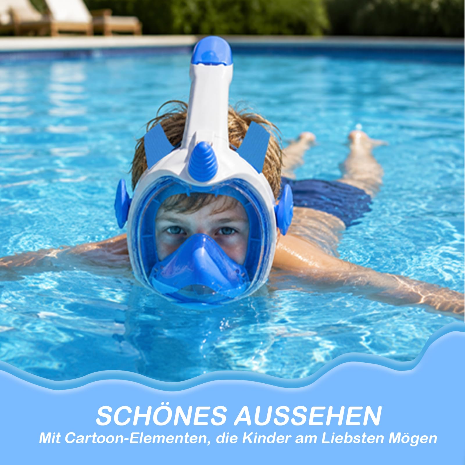 Vitare Schnorchelmaske für Kinder, 180° Panorama Tauchmaske, wasserdichte und Auslaufsichere Taucherbrille mit Schnorchel, Vollgesichts Schwimmmaske - Einhorn XS