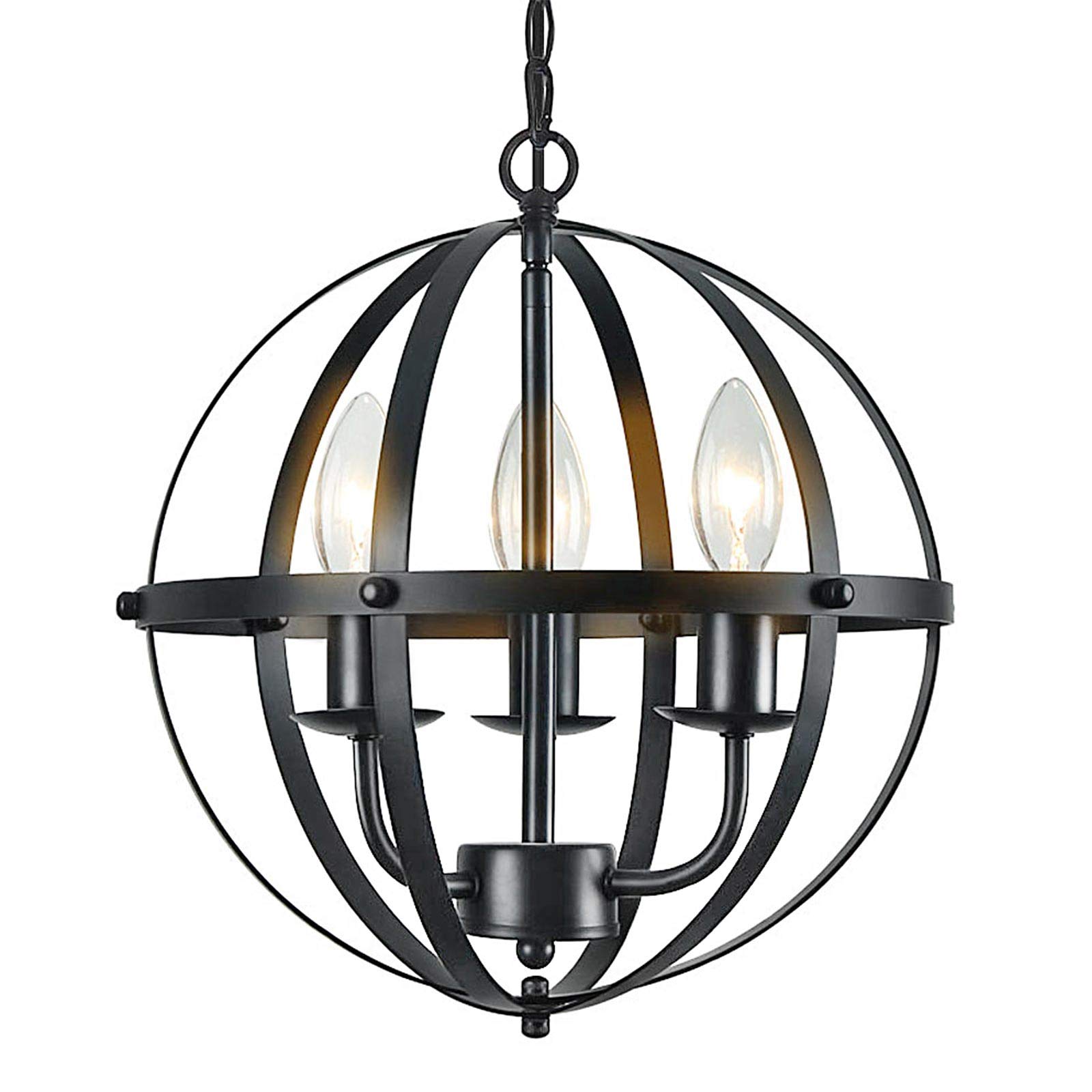 Lampundit 3 Lights Orb Chandelier Farmhouse Chandelier Rustic Metal Pendant Lighting Fixture for Kitchen Island Dining Room Living Room Foyer Entryway Stairwell Black