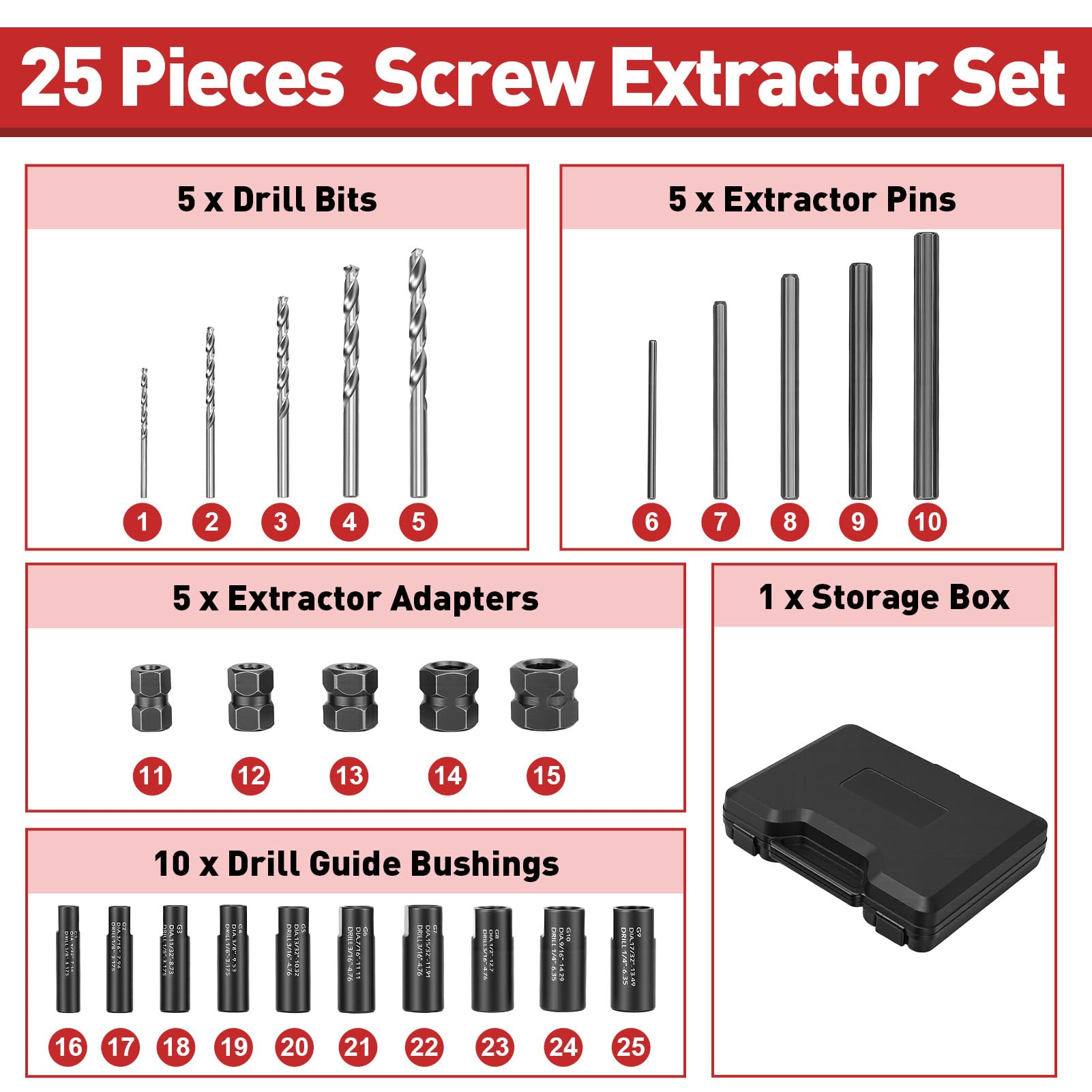Yosoo Health Gear Kit de Extractor de Tornillos Rotos, Extractores de Tornillos y Brocas para Quitar Tornillos Dañados