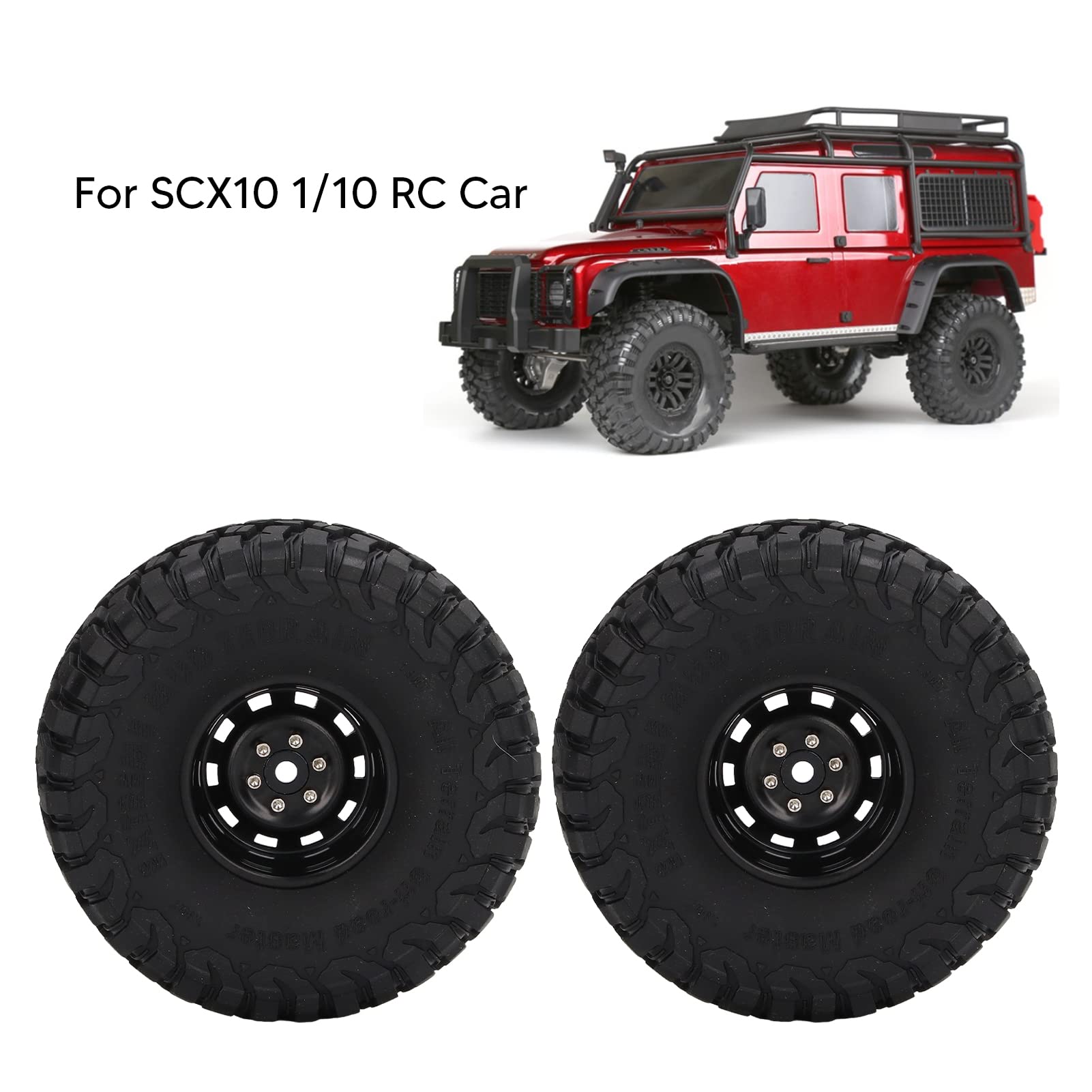 Aoutecen 4PCS 1.7 Inch Tires Iron and Rubber RC Upgrade Accessories RC Wheel 10 Holes RC Rubber Tyre for TRX4 SCX10 1/10 RC Car Parts (Black)