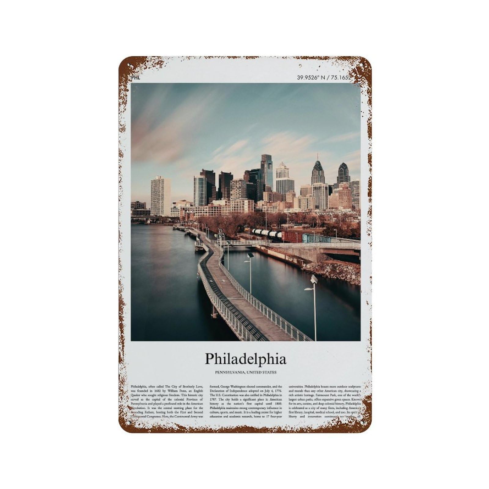 xiaoxiaoshen Philadelphia Pennsylvania, United States, USA City Scenery Wall Decor Art Metal Tin Poster Modern Home Decor Art Home Bar Shop Decorations Vintage Sign 30x20cm