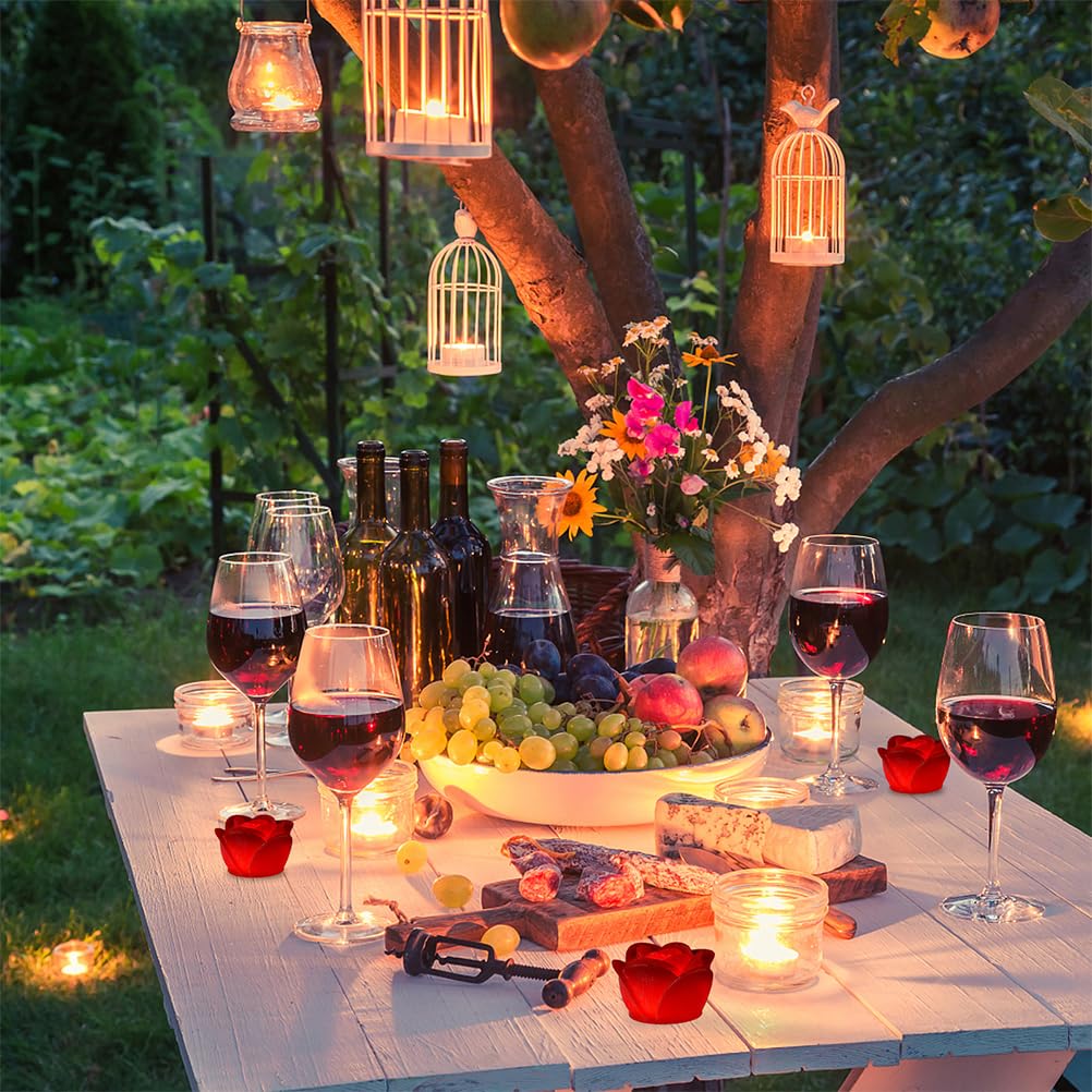 IMIKEYA 4 Candele LED A Forma Di Rosa Rossa, Senza Fiamma, Con Batteria A Bottone Inclusa, Per Decorazioni Matrimonio E Natale - 3