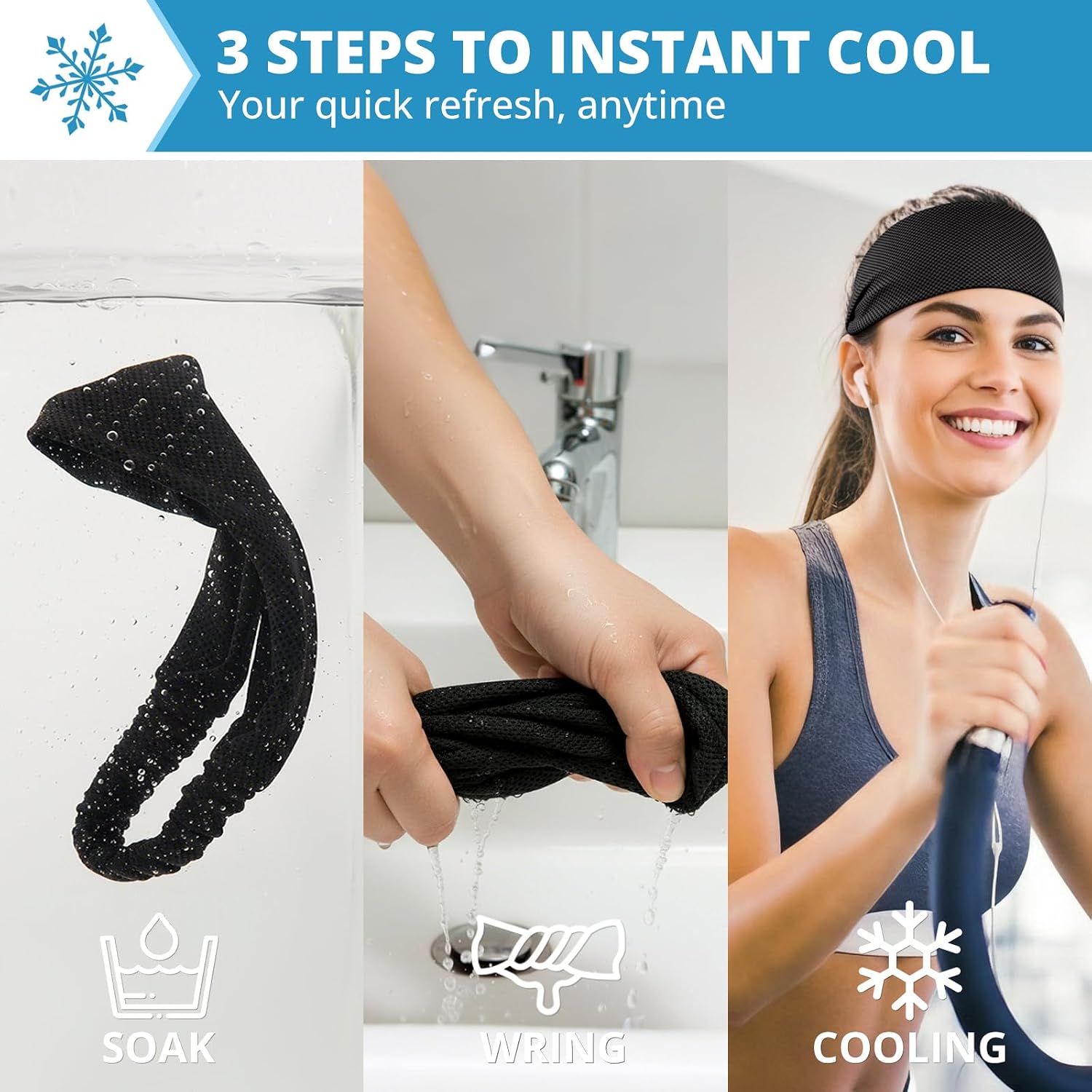 Awumbuk Cooling Headbands for Women, Non-Slip Instant Cooling Sweatbands for Women, 4-Pack Elastic Sports Head Bands Moisture Wicking for Running, Yoga, Gym Workouts, Football