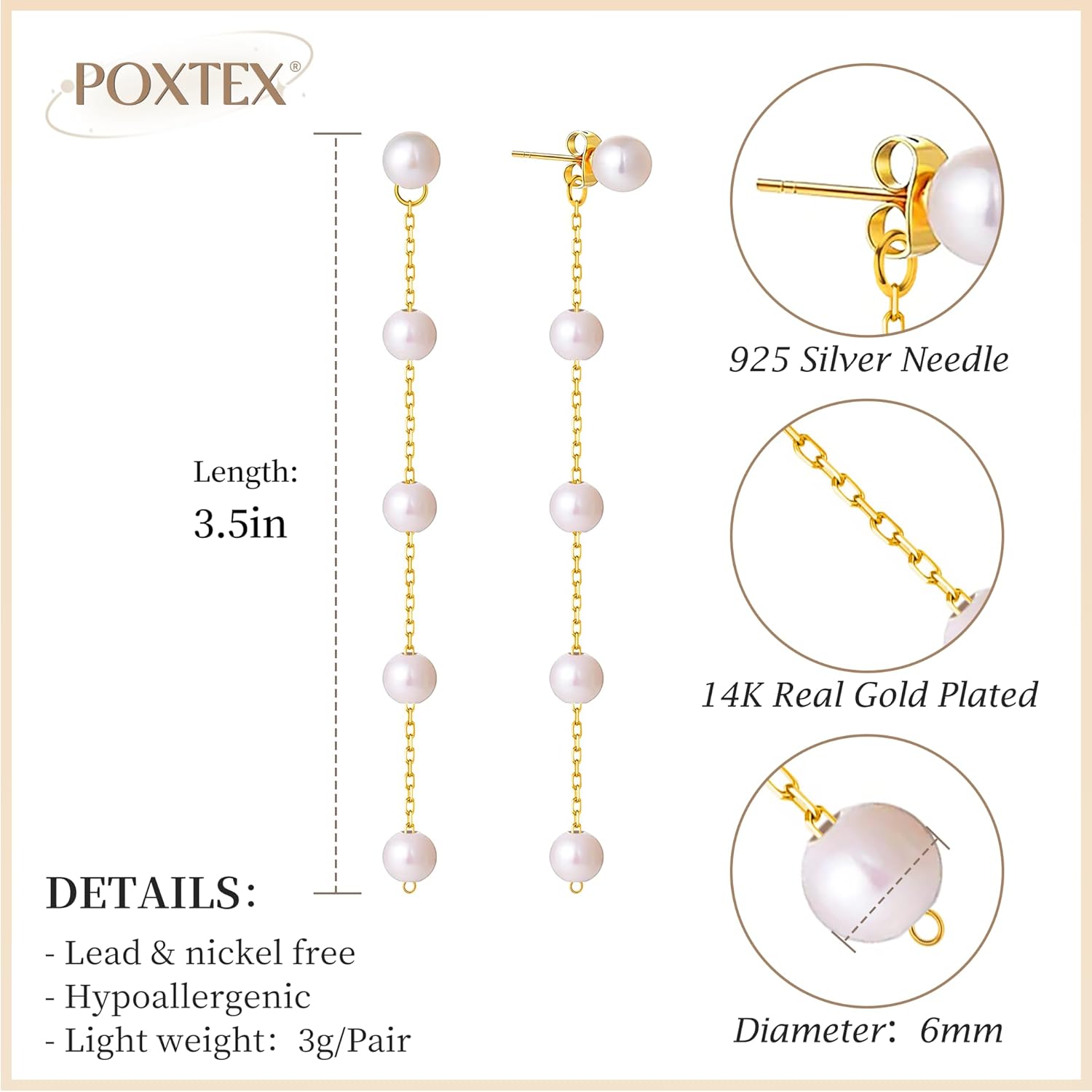 Peal Earrings for Women, 925 Silver Long Freshwater Pearl Dangle Earrings for Women, Wedding Pearl Tassel Earrings for Bridal, Tiny Pearl Prom Long Earrings - Image 2