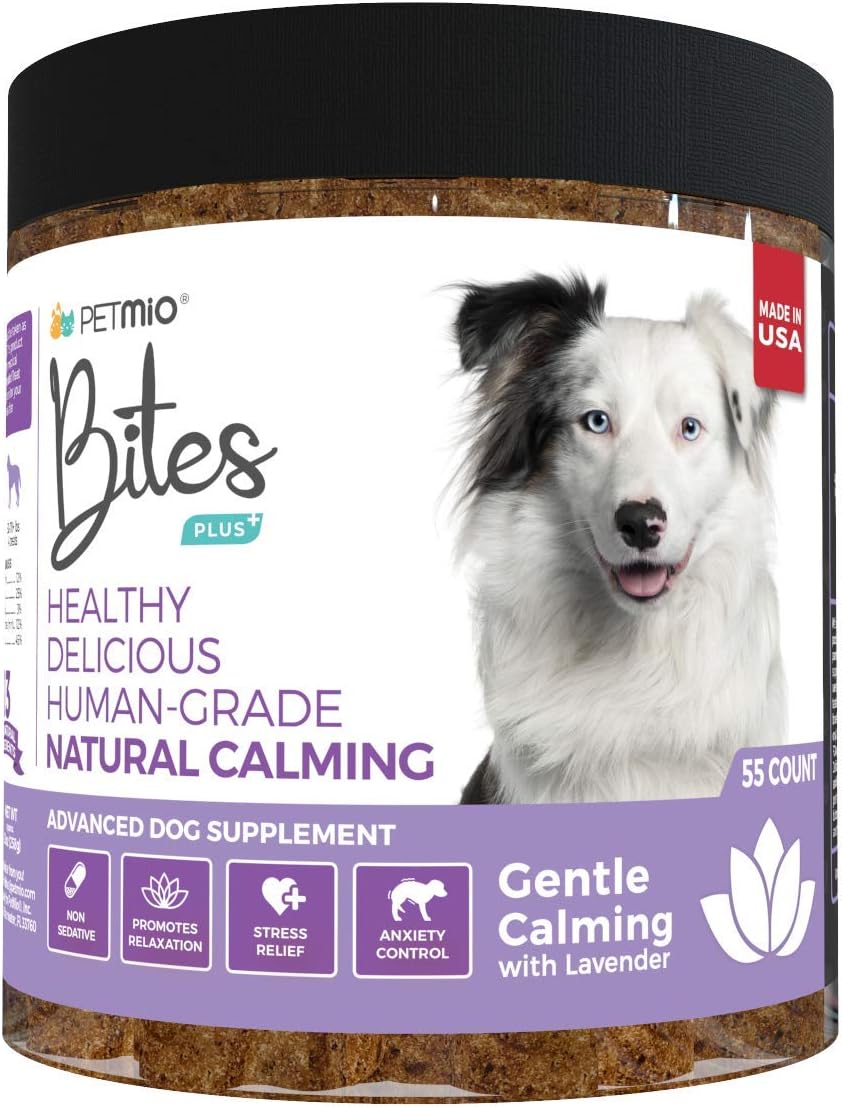 PetMio Bites Plus - Gentle Calming Supplement for Dogs - with Lavender and Chamomile - Non-Sedative, Natural Calming, Stress Relief,…