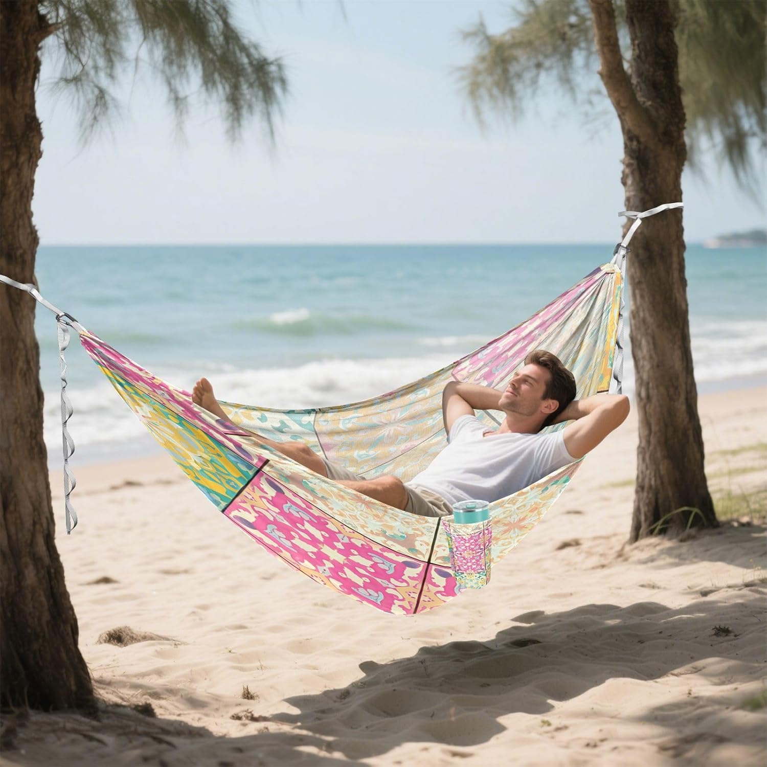 Vintage Tiles Camping Hammock Portable Hanging Hammock with Tree Straps Up to 330lbs for Travel Outdoor Garden Patio