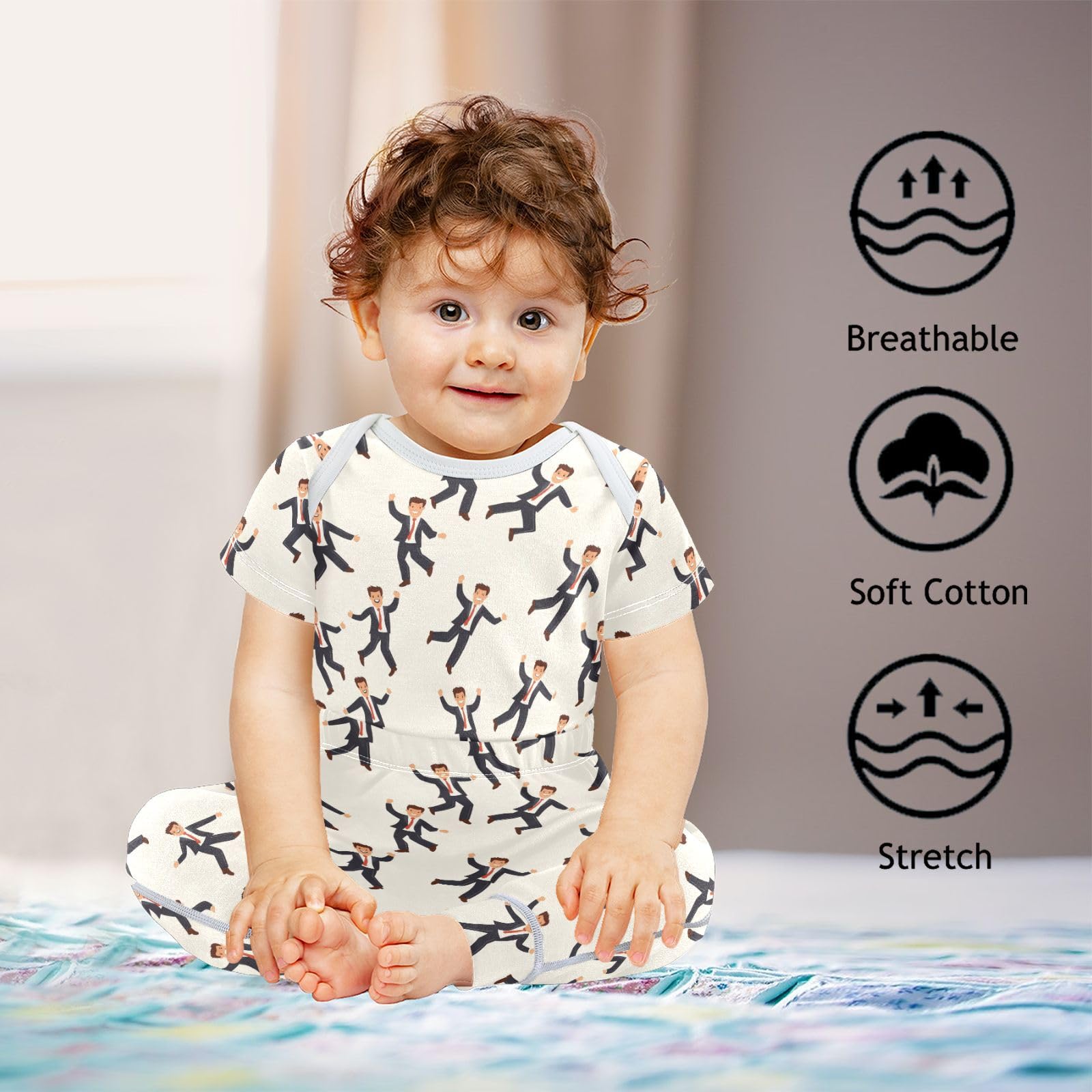 vvfelixl Unisex Short Sleeve Baby Pants Sets,Cheerful Businessman Baby Bodysuits Set,Babys Layette Sets Clothes for 18-24M