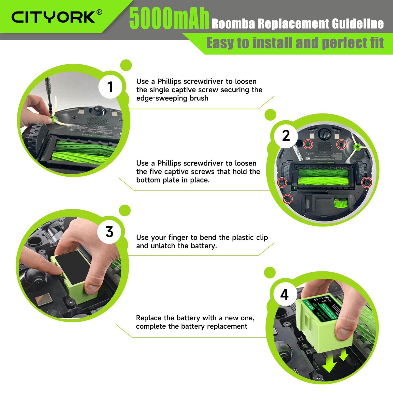 ABL-D1/ABL-D2 Litio Batteria per iRobot Roomba i7/ i7+, i4/ i4+, i3/ i3+ Plus, per iRobot Roomba E5 E6 i7150, i7156, i7158, i7550, i7556, i7558, e5150,e5152, e5154, e5158, e6198 Batteria-14,4V/5000mAh