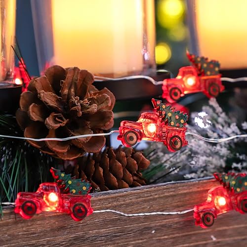 Miniatura 5 de Impress Life Guirnalda de luces para árbol de Navidad, casa de campo, camión, 10 pies, 30 LED, batería USB enchufable con control remoto, luces de