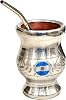 Argentino Yerba Mate Cup Classic, Handmade in Natural Carob Wood with Stainless Steel Coating, Matte with Parrot Beak Bulb, Gourd Mate Cup
