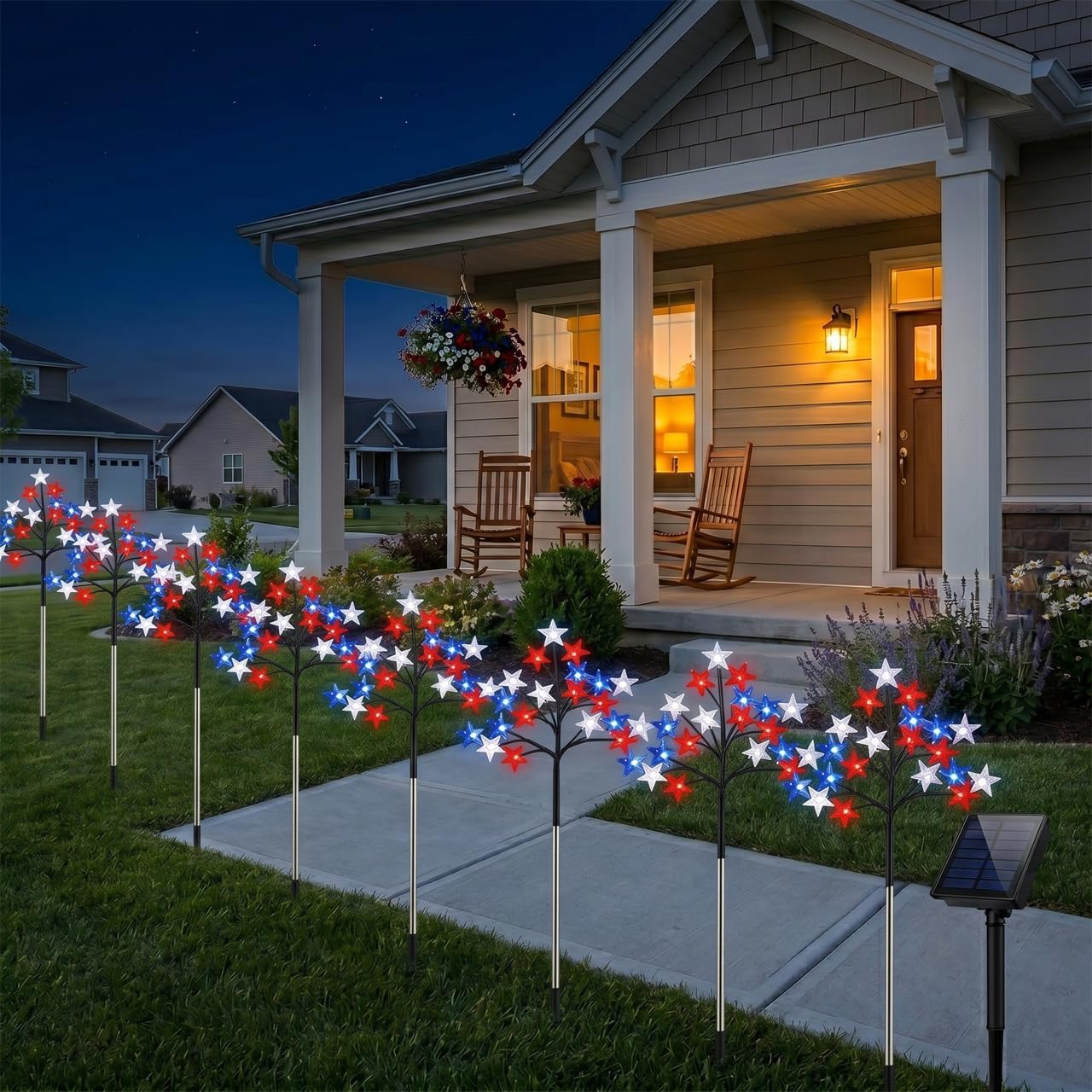8PCS Solar American Flag Pathway Stake Lights with 8 Modes, Patriotic Red White Blue Waterproof LED Outdoor Yard Garden Decorations for 4th of July, 250th Anniversary, Memorial Day (8in1 Flag Lights)