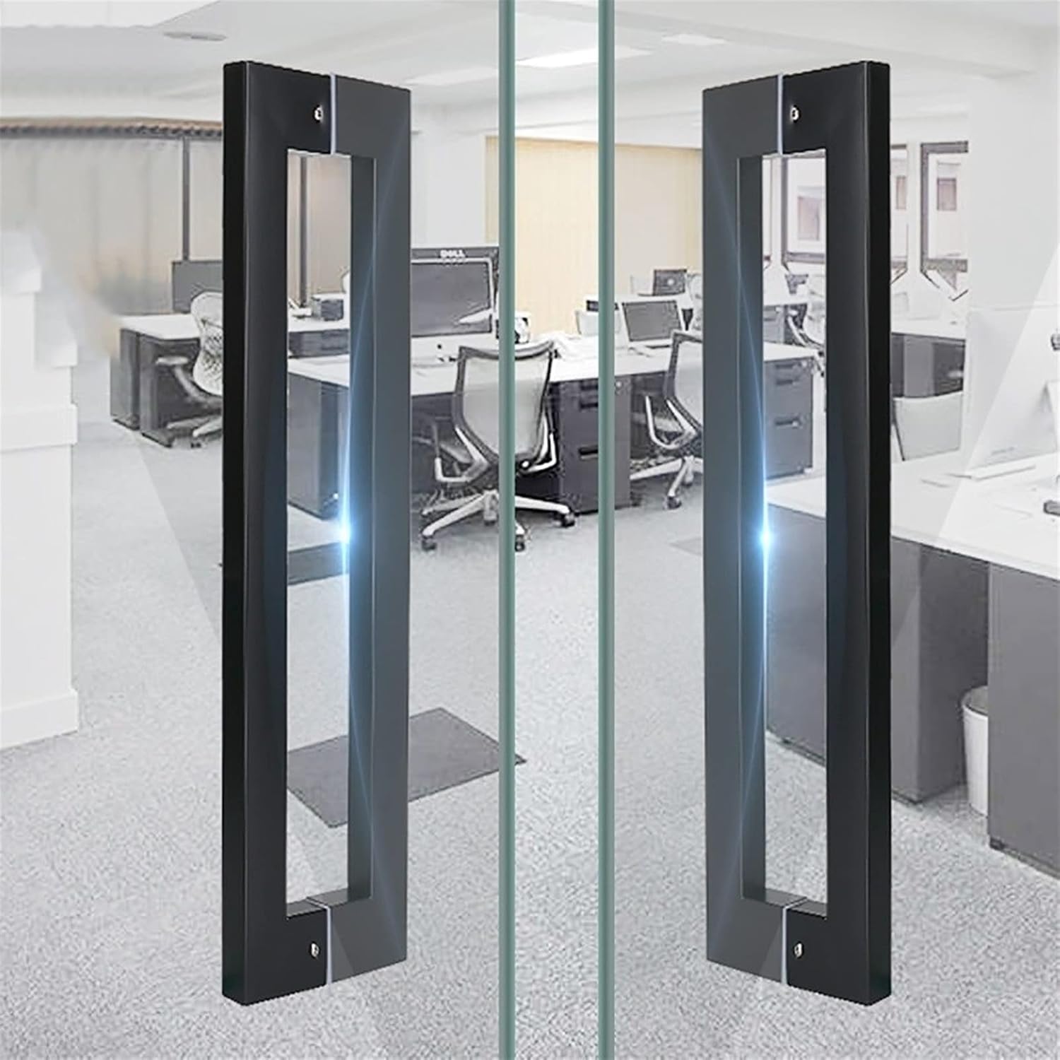 Gate Hardware Door Hardware,Painted Stainless Steel Office Glass Door Handle Wooden Door Push-Pull Door Handle Black Square Tube Handle,5 Lengths(438×400mm)