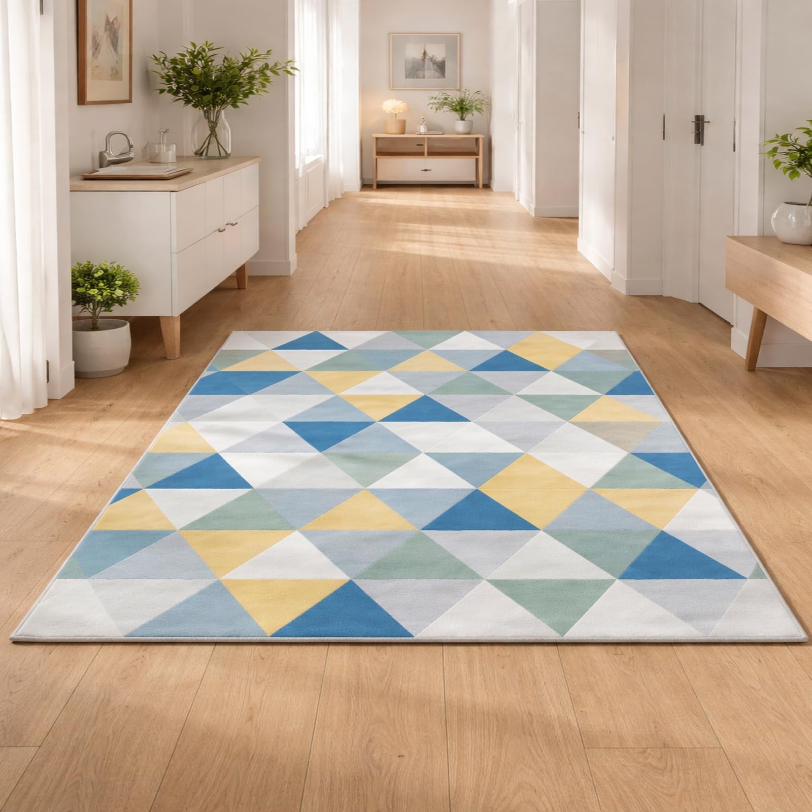 Alfombra para sala de estar y dormitorio azul geométrica Rururug 100x200