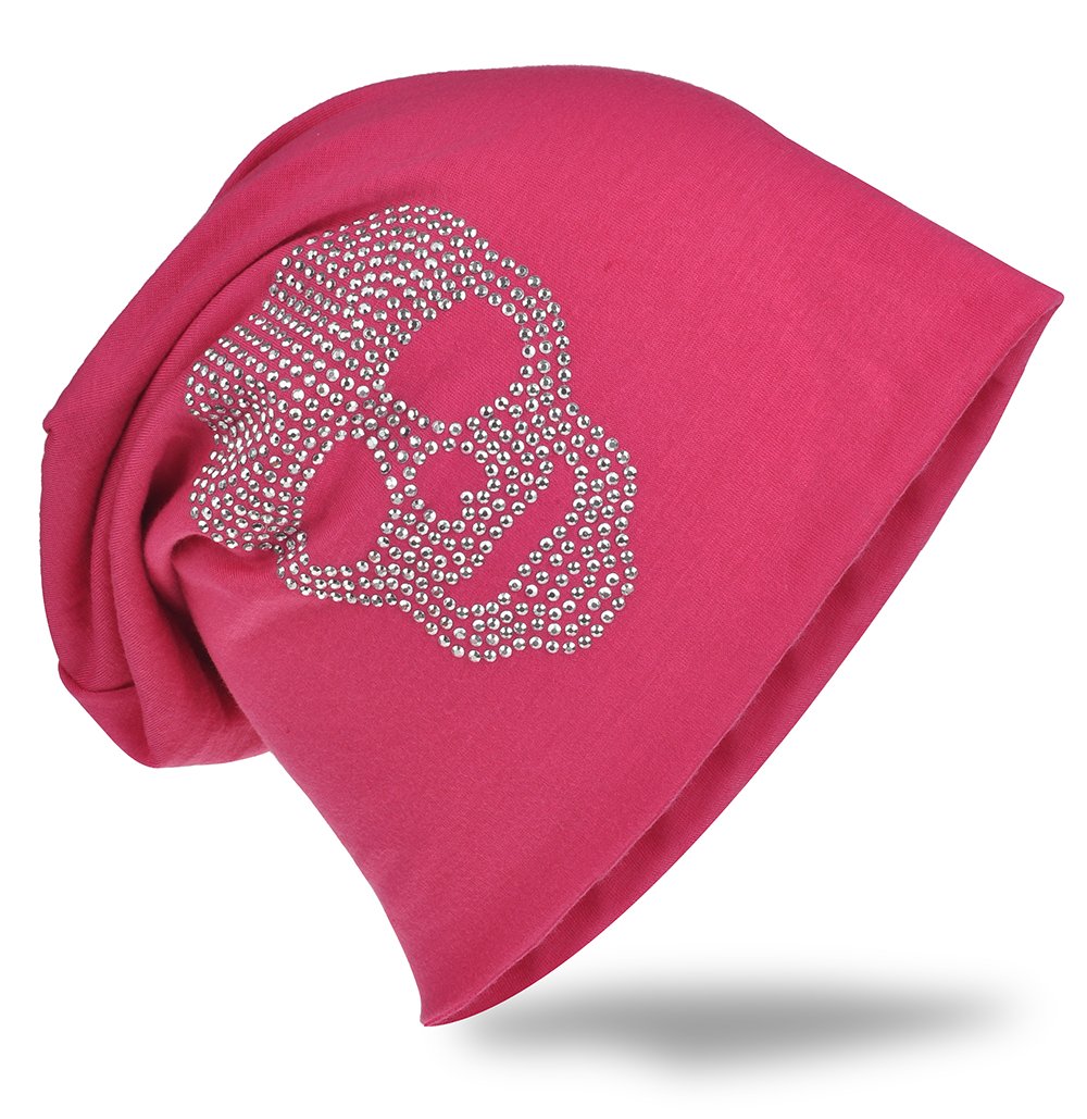Miobo Pink Jersey Slouch Beanie With Sequin Rhinestone Style - Skull Pattern ( (Skull Style))