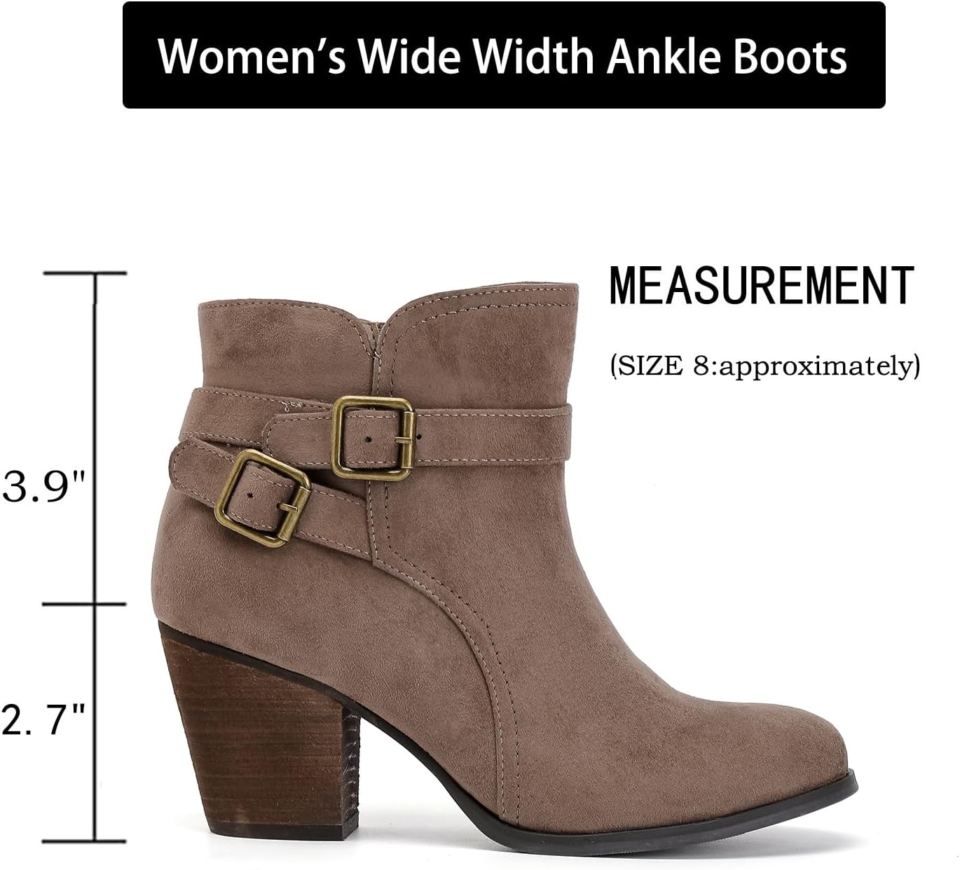 Luoika Women's Wide Width Ankle Boots - Black Brown Short Boots Block Low Heel Side Zipper Booties. - Image 2