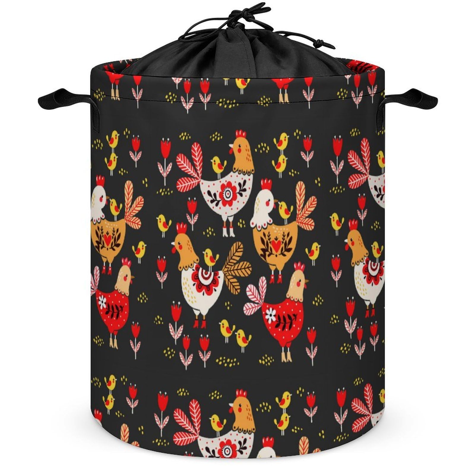 Wlntrophic Drawstring Laundry Hamper, Weird Colorful Chicken Laundry Basket, Washing Basket with Handle
