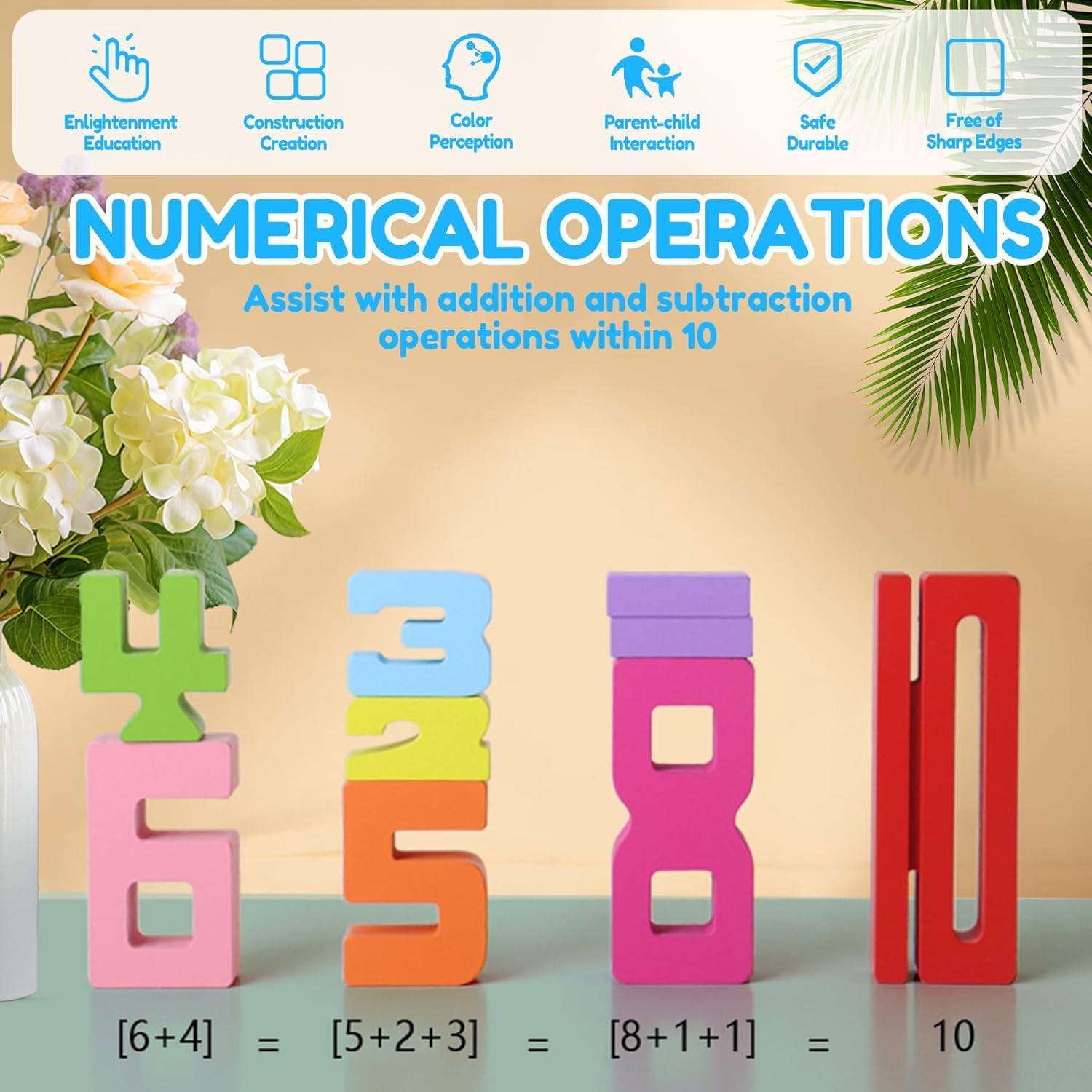 XUDUOO Number Blocks Toys for Kids, Wooden Numbers Stacking Blocks, Montessori-Inspired Number Puzzle Counting Blocks, Early Education Math Games for Preschoolers - Image 4