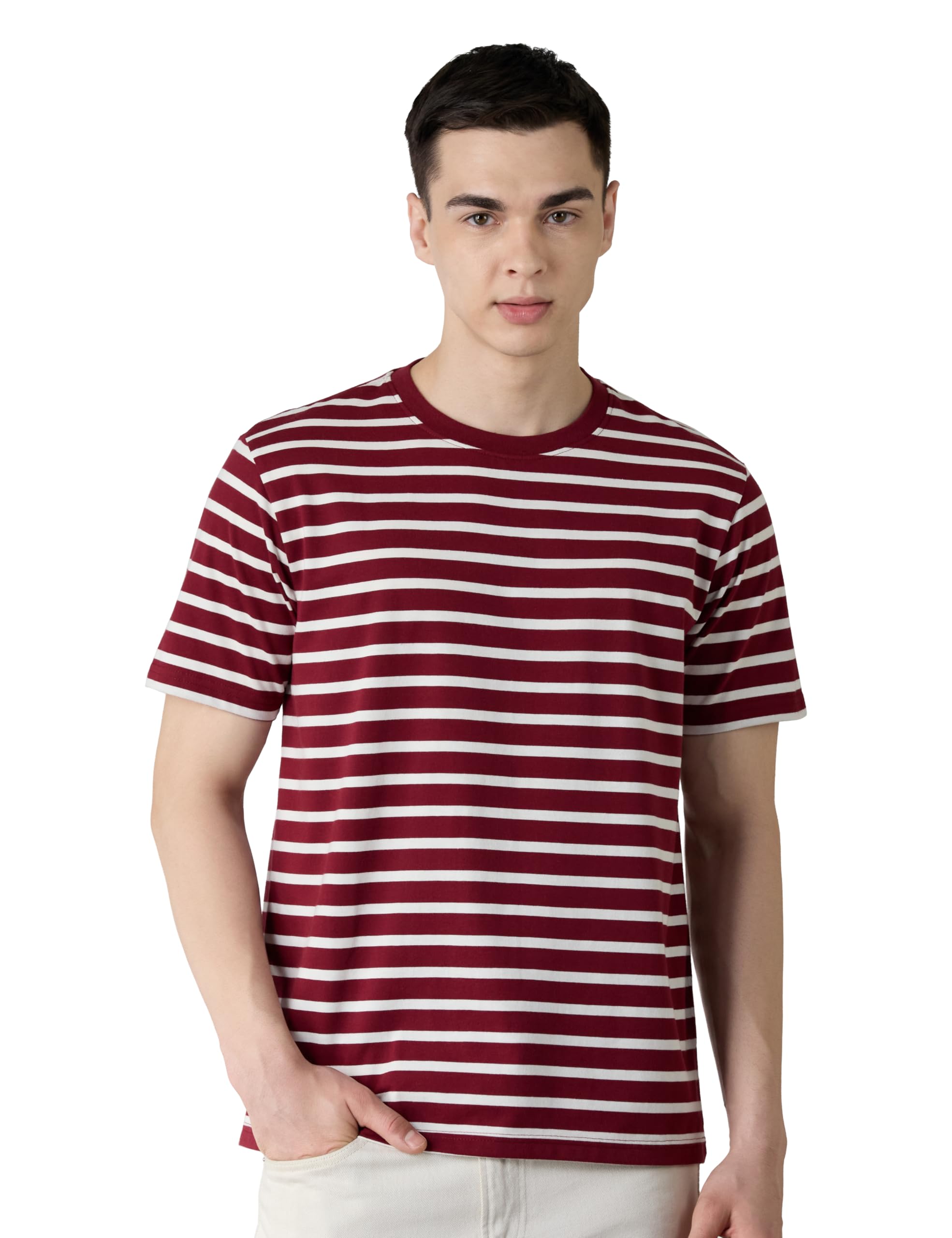 amazon brand - symbol Men Cotton Rich Relaxed Fit Striped Tshirt | Half Sleeves | Available in Plus Size-picture-44