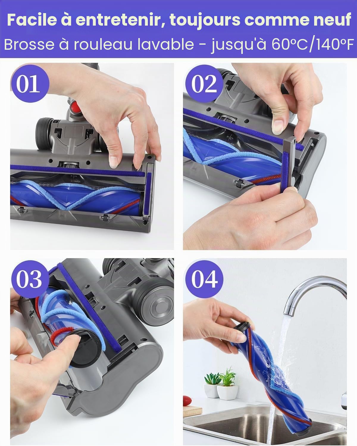 Brosse de Rechange pour aspirateur pour Dyson V6 Animal, V6 Fluffy, DC58, DC59, DC61, DC62, DC74 Brosse de Rechange Flexible et Pivotante à 180° avec LED