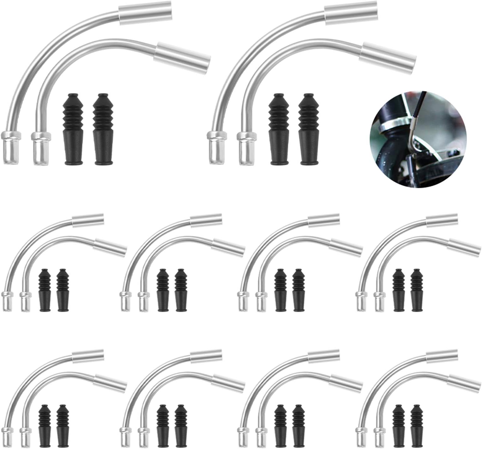 10 Set Bike Brake Noodle, V Bike Brake Noodle Cable Guide Pipe and Rubber Boots for Road Mountain Bicycle Repair Tool Accessories