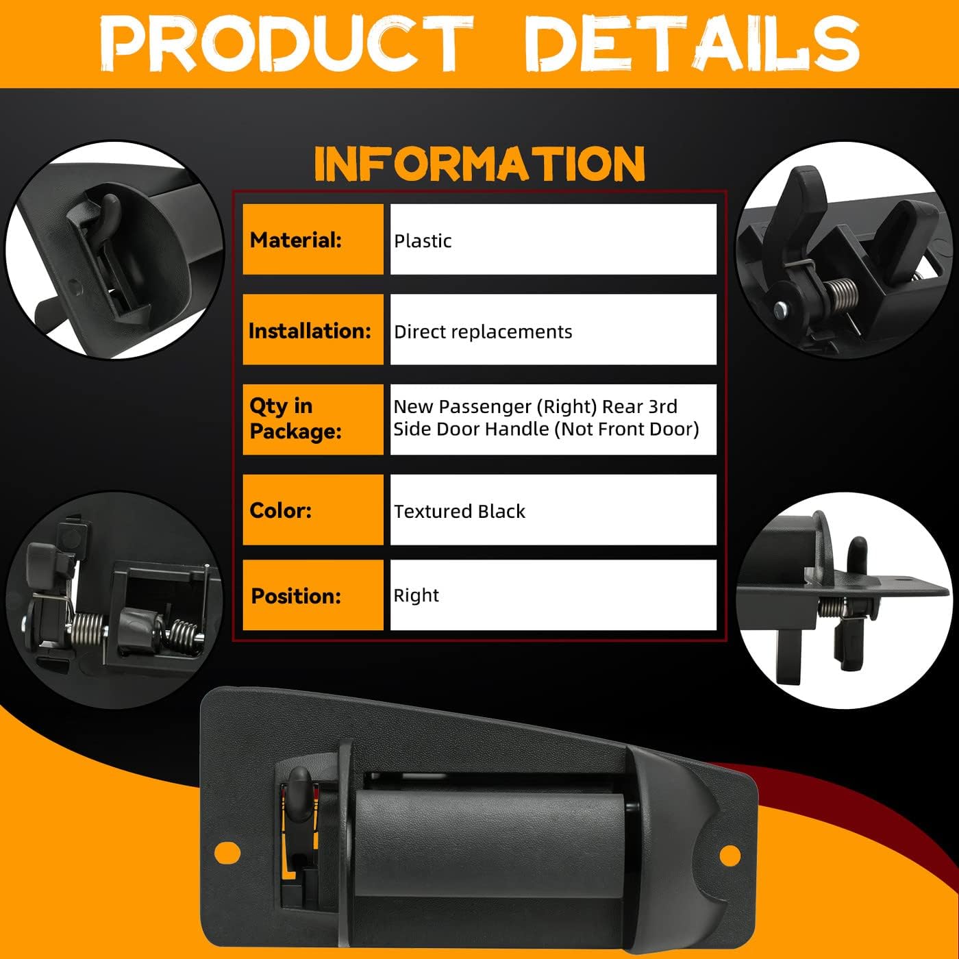 Compatible with 99-06 Silverado/Sierra 07 Classic Body Extended Cab w/Half Size Rear Doors 1pcs Passenger Right Hand Rear 3rd Side Door Handle Replacement Kit Textured Black 15758171