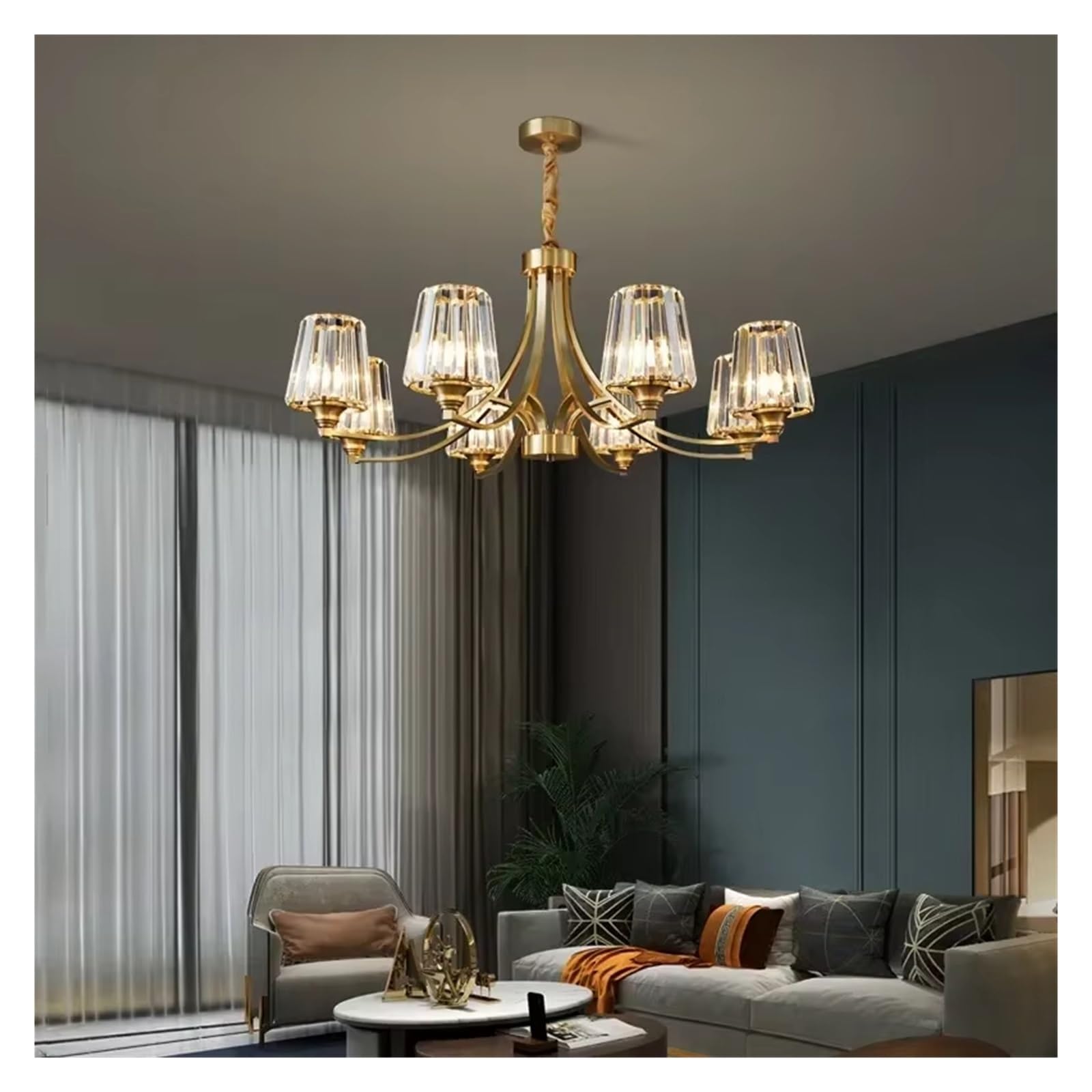 ZTCHSENZT Nordic Led Crystal Chandelier for Living Room Bedroom Dining Room American Copper Pendant Light Home Lighting Fixture,Cold light-8 Heads