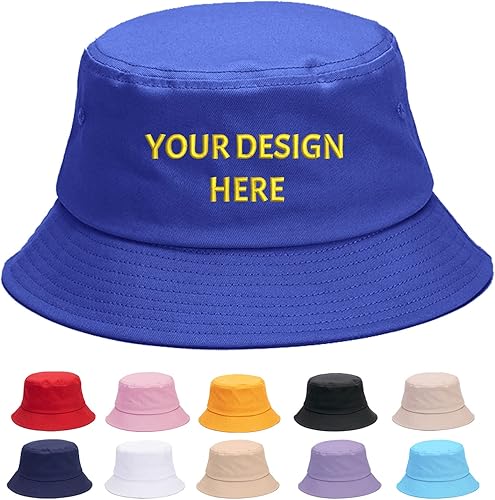 Reuhen Sombrero de cubo personalizado con texto bordado, logotipo y foto impresa, gorra de pesca de pescador plegable personalizada de algodón para