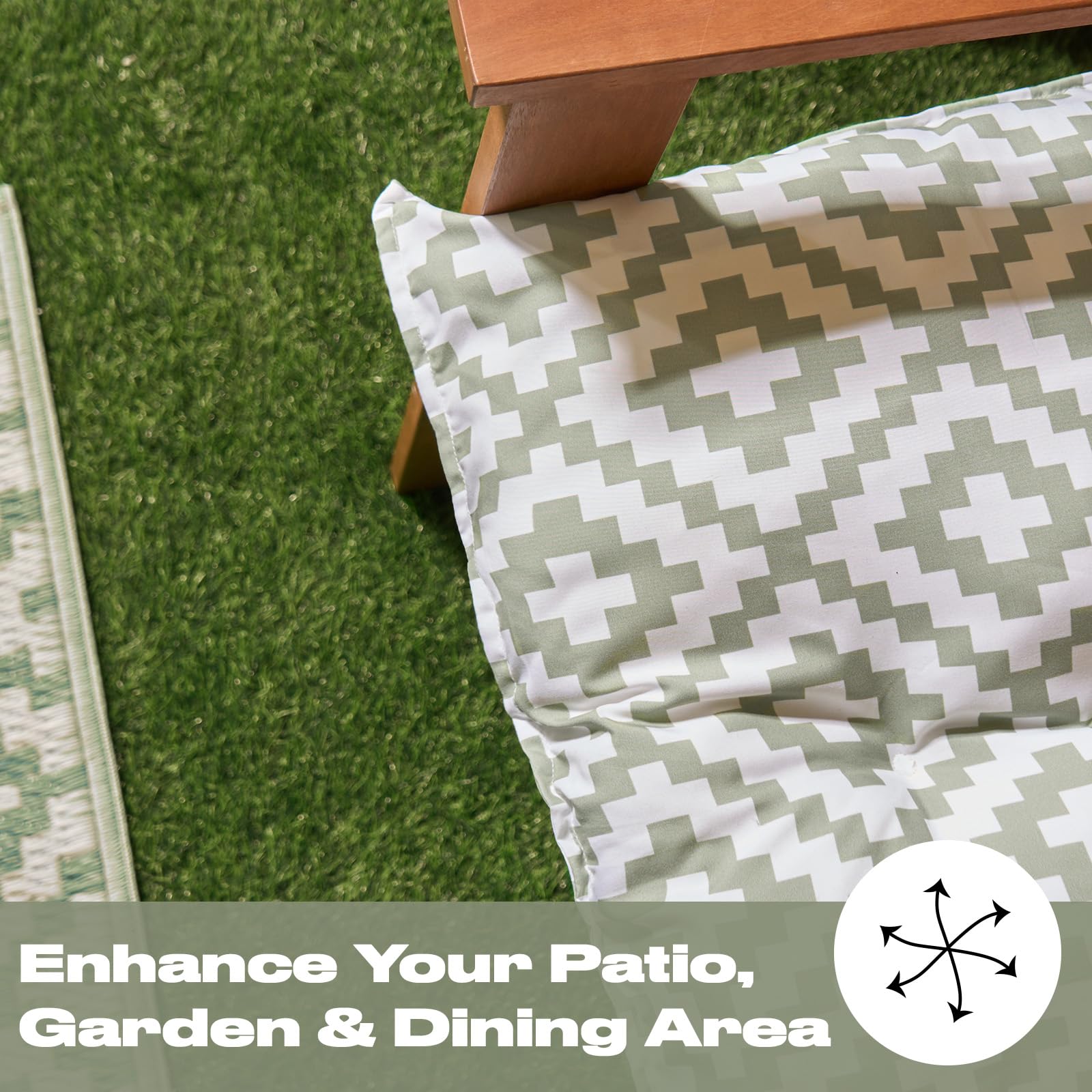 OHS 2 Seater Garden Bench Cushion Geometric Print Bench Seat Pad, Super Soft Comfortable Waterproof Outdoor Seat Cushions For Patio Furniture or Dining, Sage-110x40cm — view 3