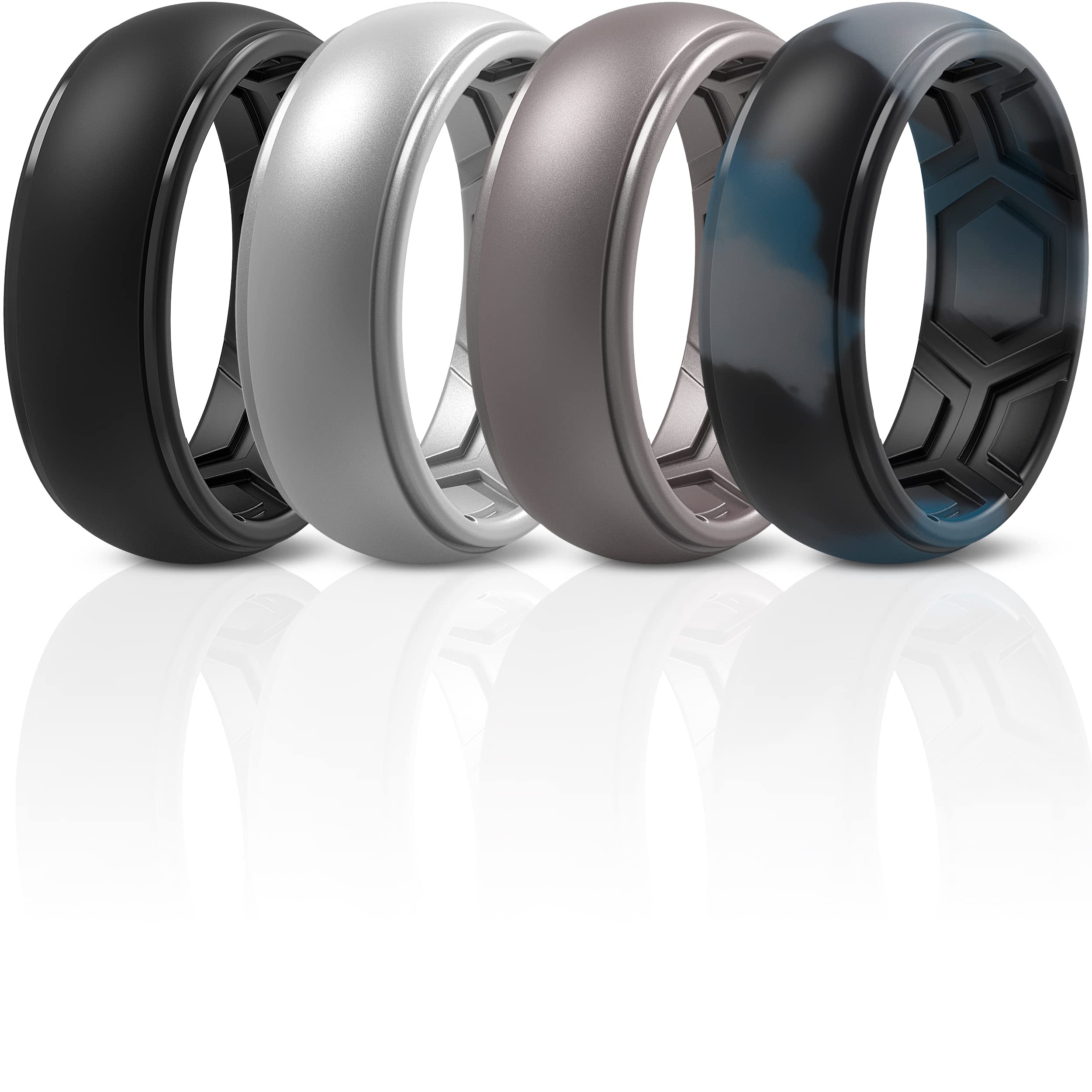 ThunderFit Silicone Rings for Men, Breathable Edition Step Edge Rubber Engagement Bands 8.4mm Wide 2.2mm Thick - 1/4/7 Variety Multipack