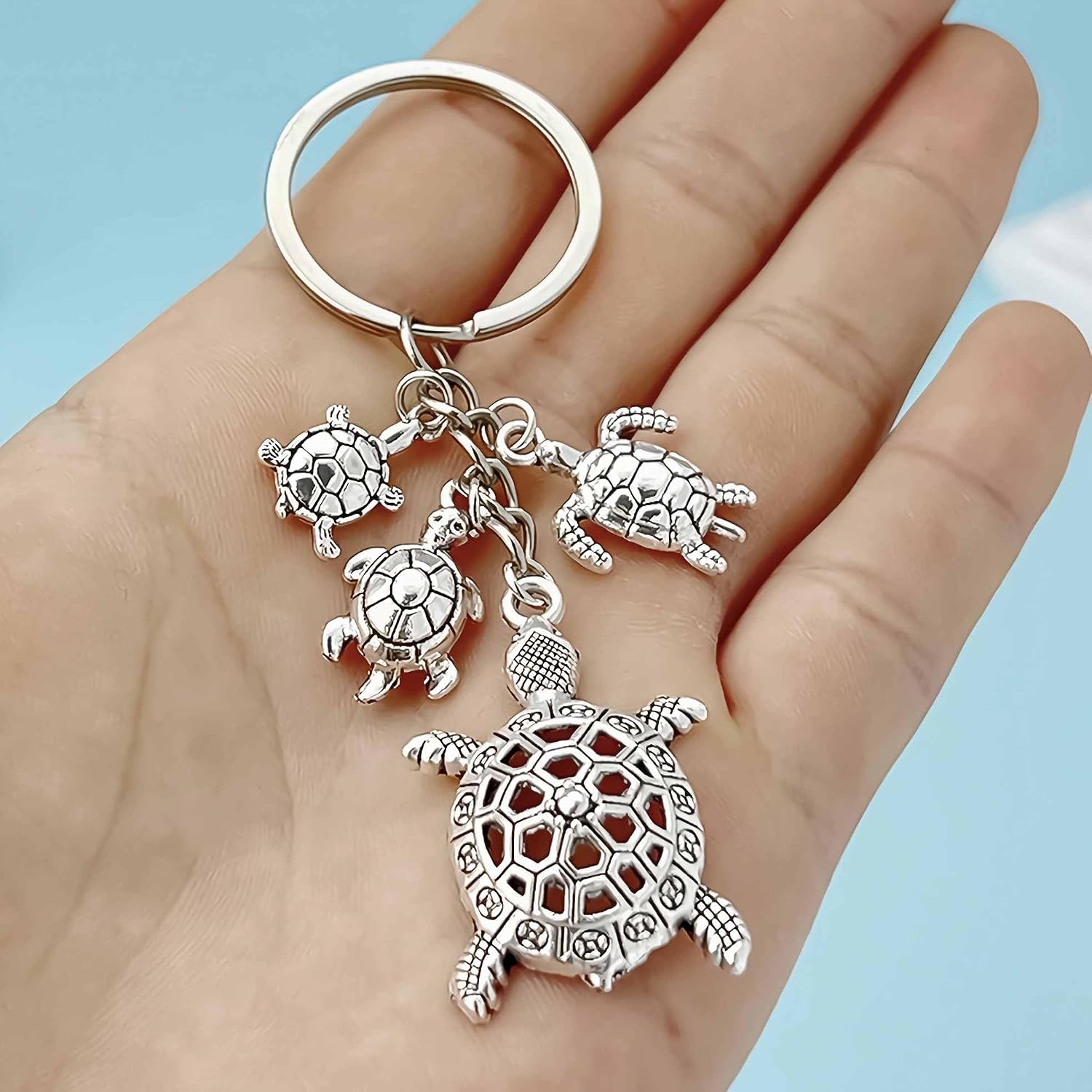 cute sea turtle keychain for backpack, purse bag charms for handbags, aesthetic silver ocean small key chains accessories for women, car keychain sea turtle gifts for women