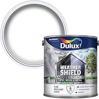Dulux Weather Shield Multi-Surface Quick Dry Satin Paint, Pure Brilliant White, 2.5 L