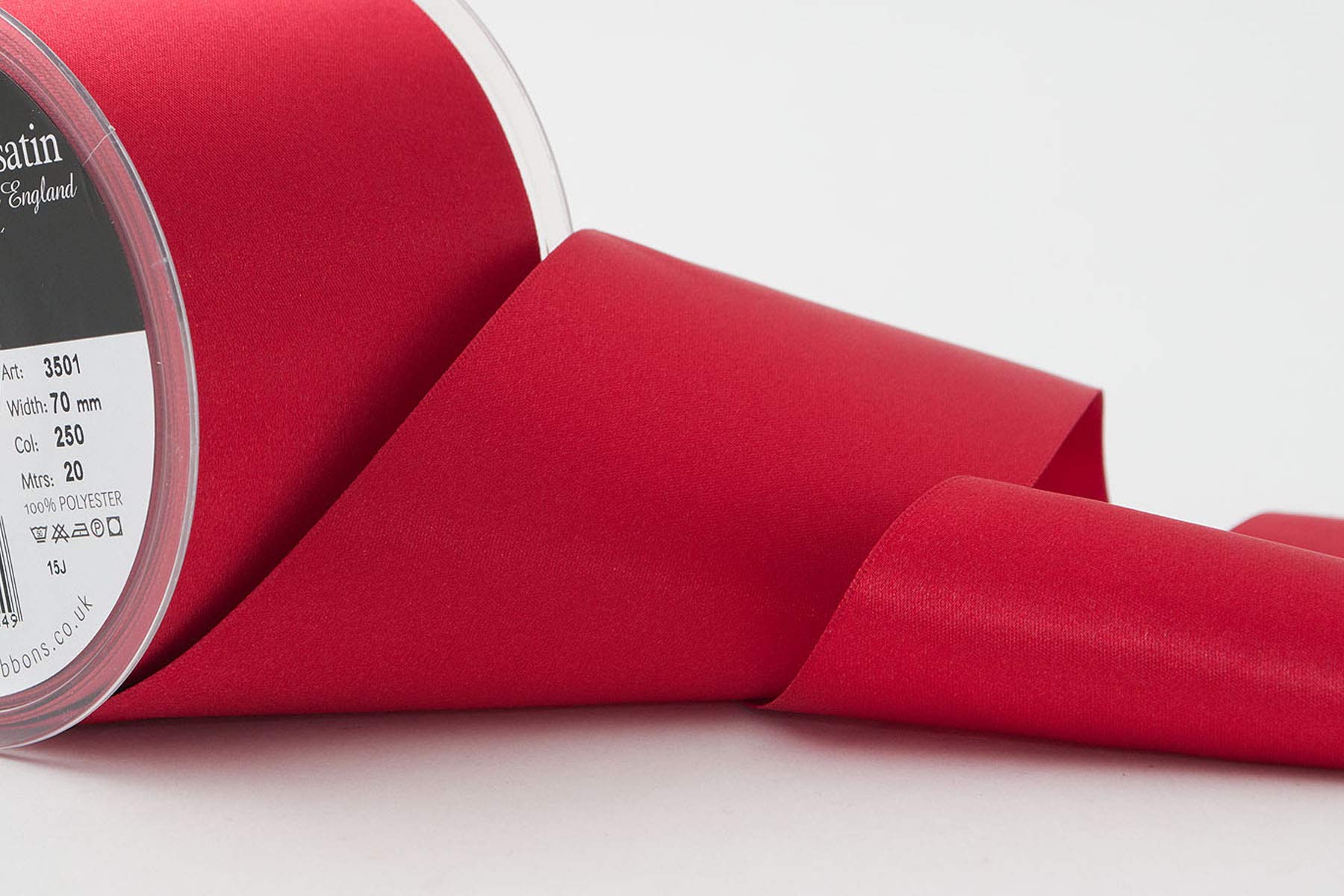 Berisfords Double Faced Satin Ribbon, Red, 70 mm Width, 20 metre Length - Image 2
