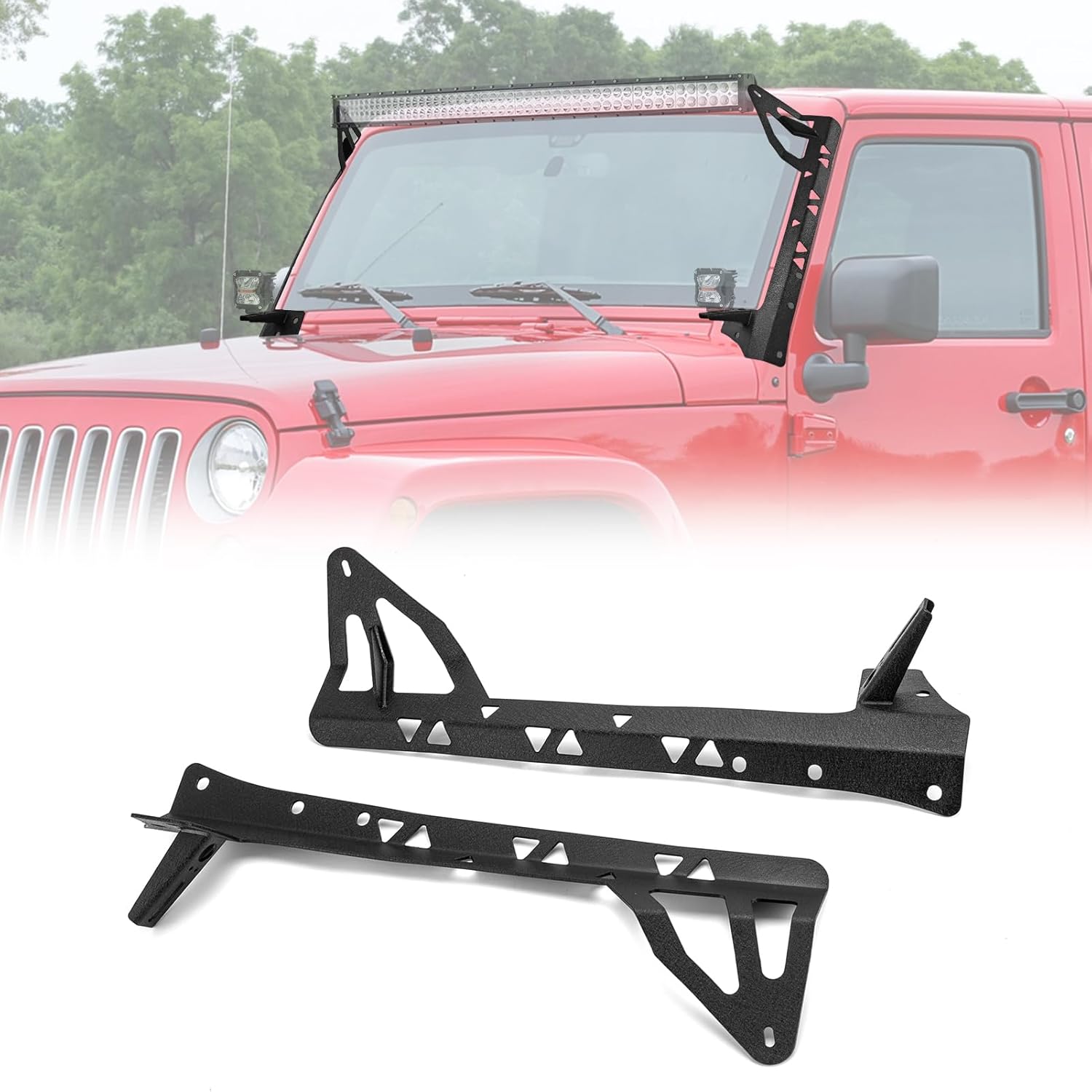 Windshield Frame Mounting Roof A-Pillar Light Bracket Fit 52” LED Light Bar Compatible with Jeep Wrangler JK 2007-2017