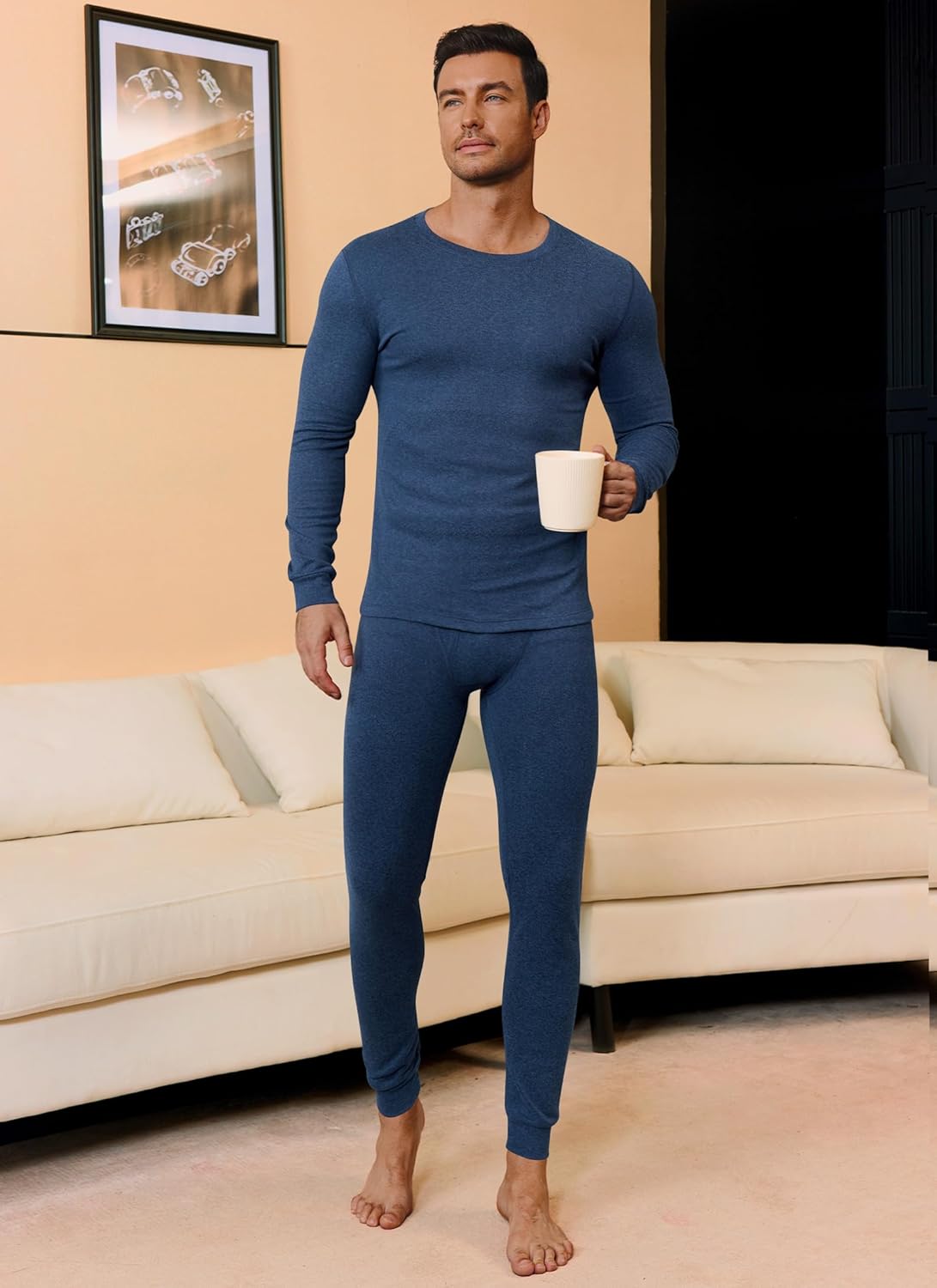 Men's Thermal Undershirt Fleece Long Sleeve Shirt Insulated Double Layer for Core and Lower Back (S-XXL)