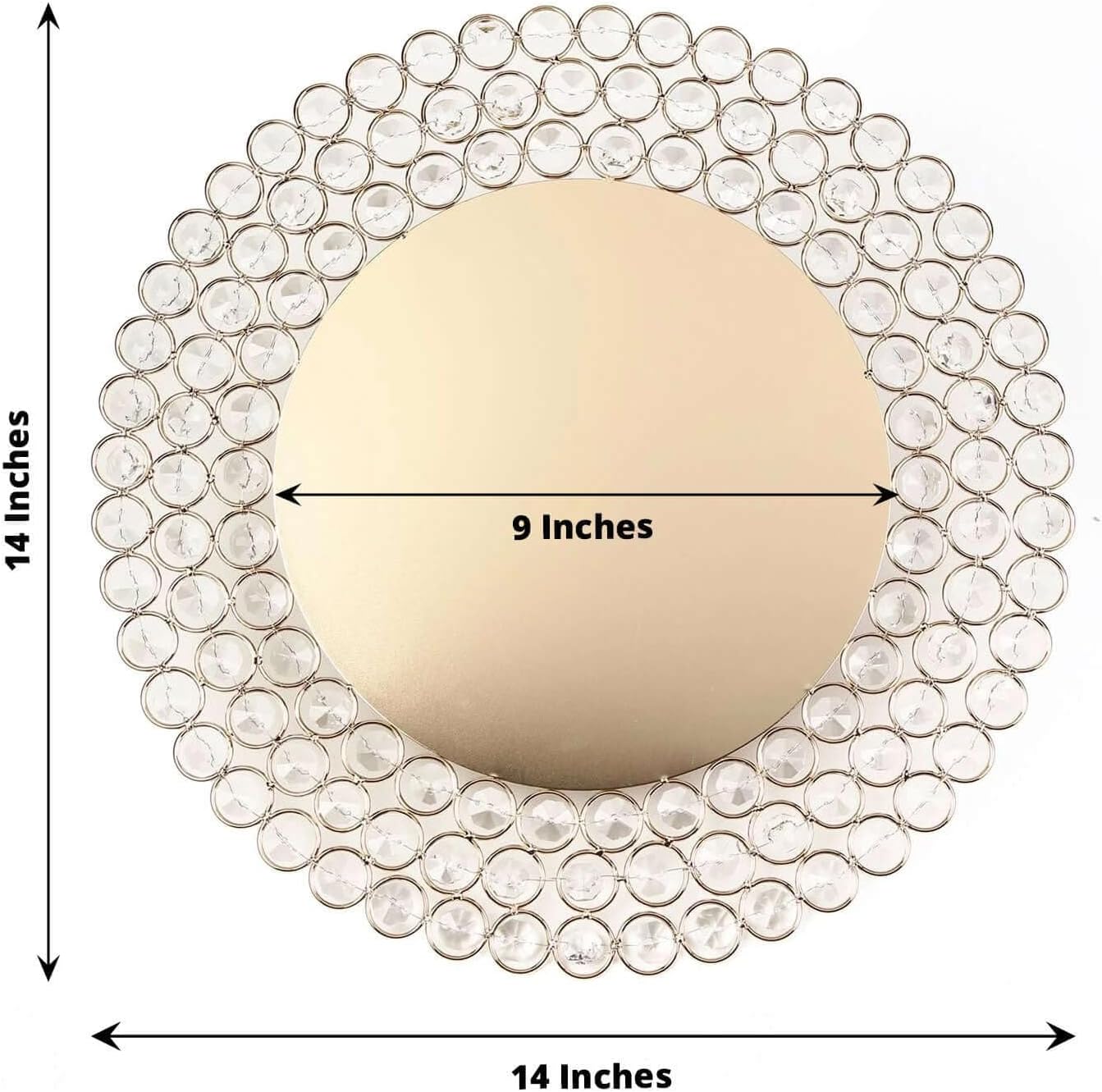 Efavormart Pack of 2 Gold Wired Metal Charger Plates - 14" Round Sparkling Decorative Underplates with Acrylic Crystal Beads for Intimate Dinners and Gift Sets