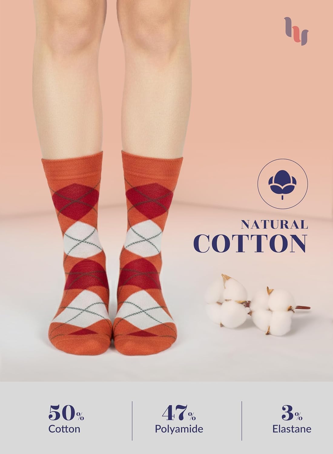 Hugh Ugoli Women's Cotton Argyle Crew Socks | Fun Colorful, Patterned Trouser or Dress Socks, Shoe Size 6 to 12, 3 or 4 Pairs