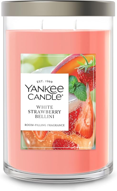 Vela perfumada en vaso grande con hasta 80 horas de combustión, mezcla de cera vegetal premium para una combustión constante, 20 oz con fragancia que llena la habitación, Bellini de fresa blanca