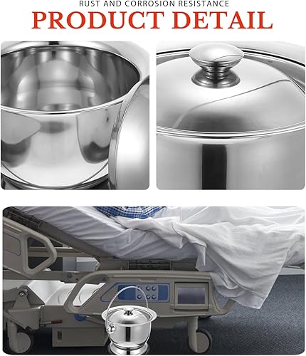 Miniatura 8 de DOITOOL Olla de cámara para urinario, inodoro de emergencia, cubo de orina nocturna, de acero inoxidable, para hospital, camping, coche, dormitorio,