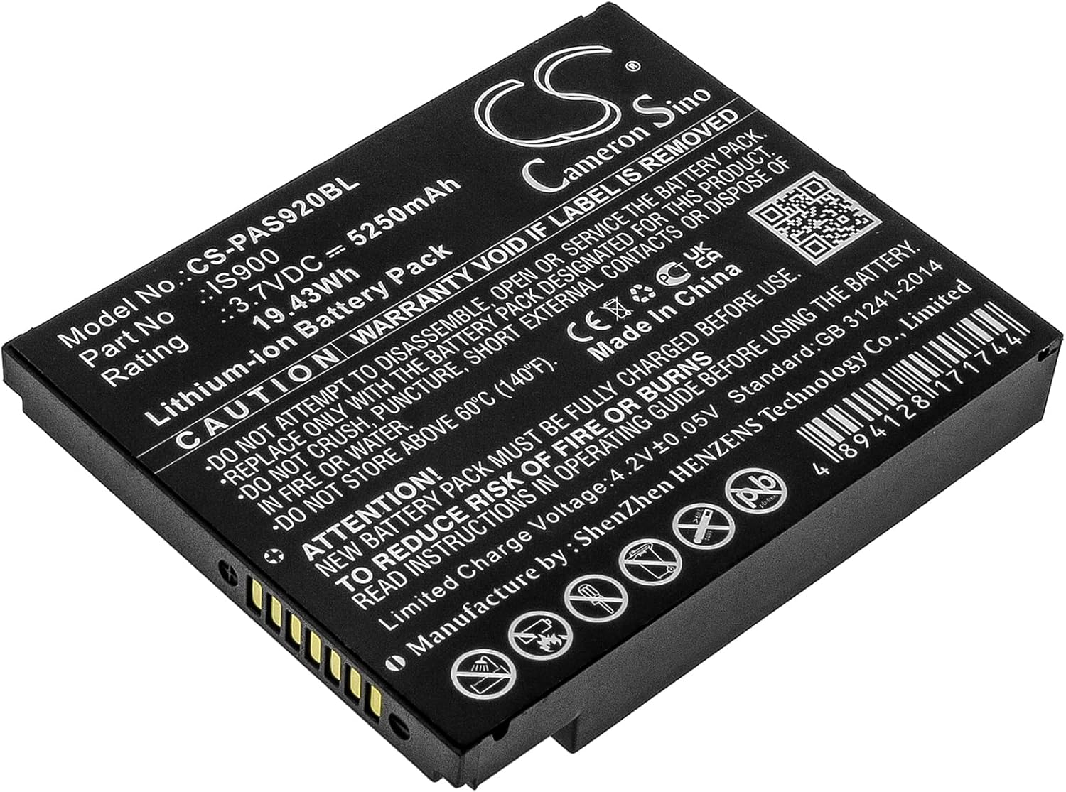 CS Replacement Battery for Pax A920 Pax A920 Payment Terminal IS900 5250mAh/19.43Wh CS-PAS920BL