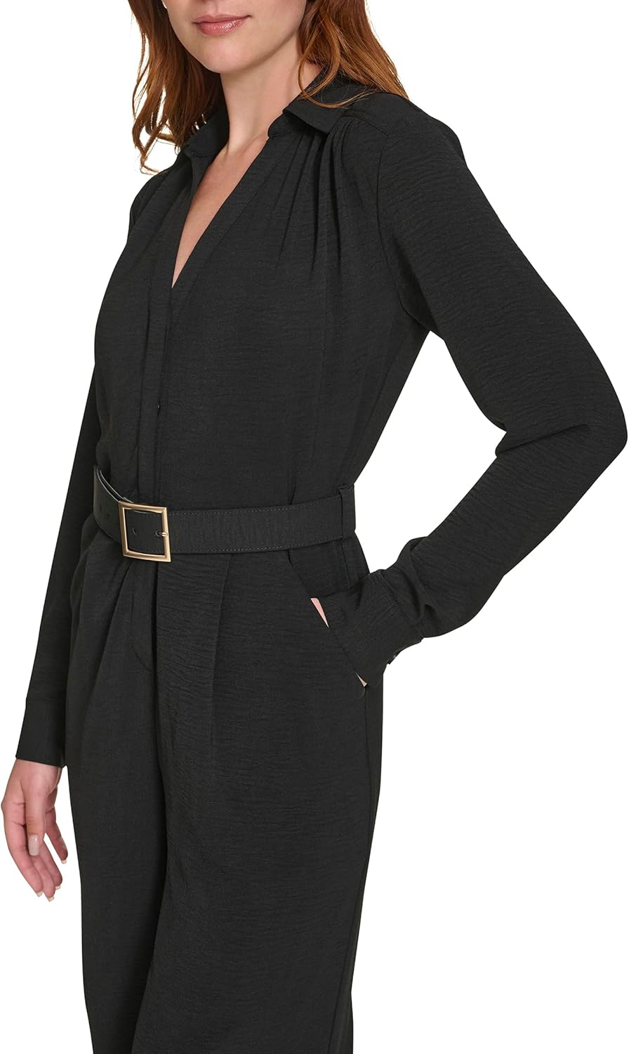 Calvin Klein womens Long Sleeve Collared Buckle Belted Jumpsuit - Image 2